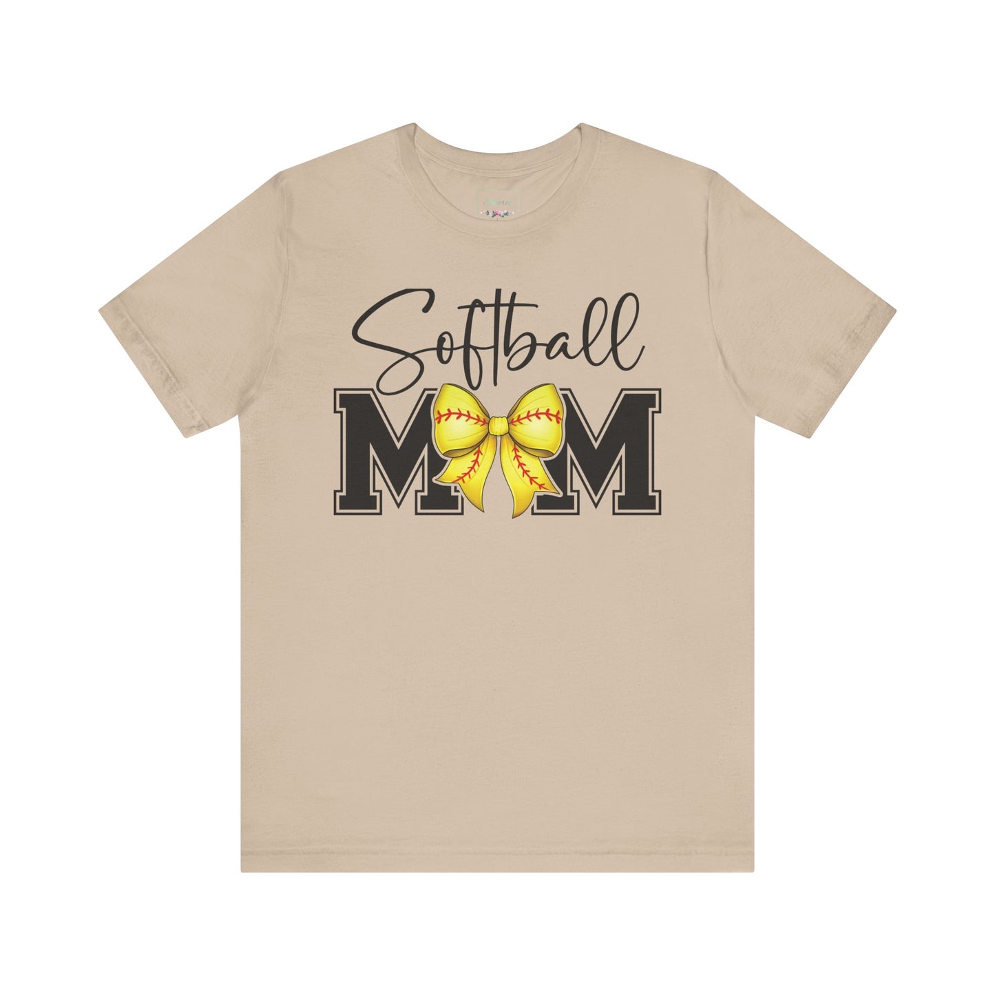 Cursive Softball Mom Coquette Bow T Shirt (Light)