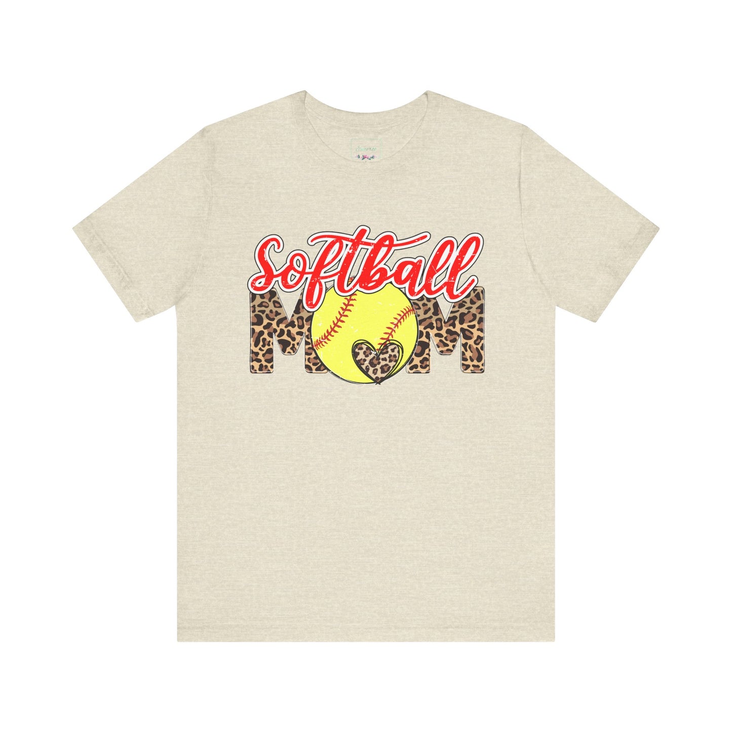 Red and Leopard Softball Mom T Shirt (Light)