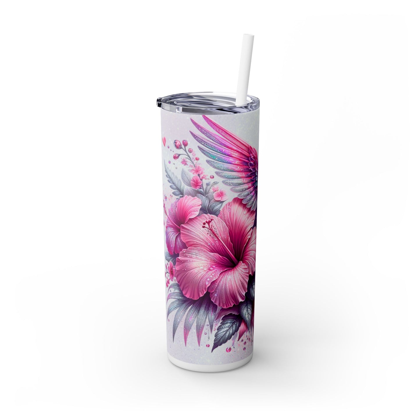 Pink Hummingbird Skinny Tumbler with Straw, 20oz