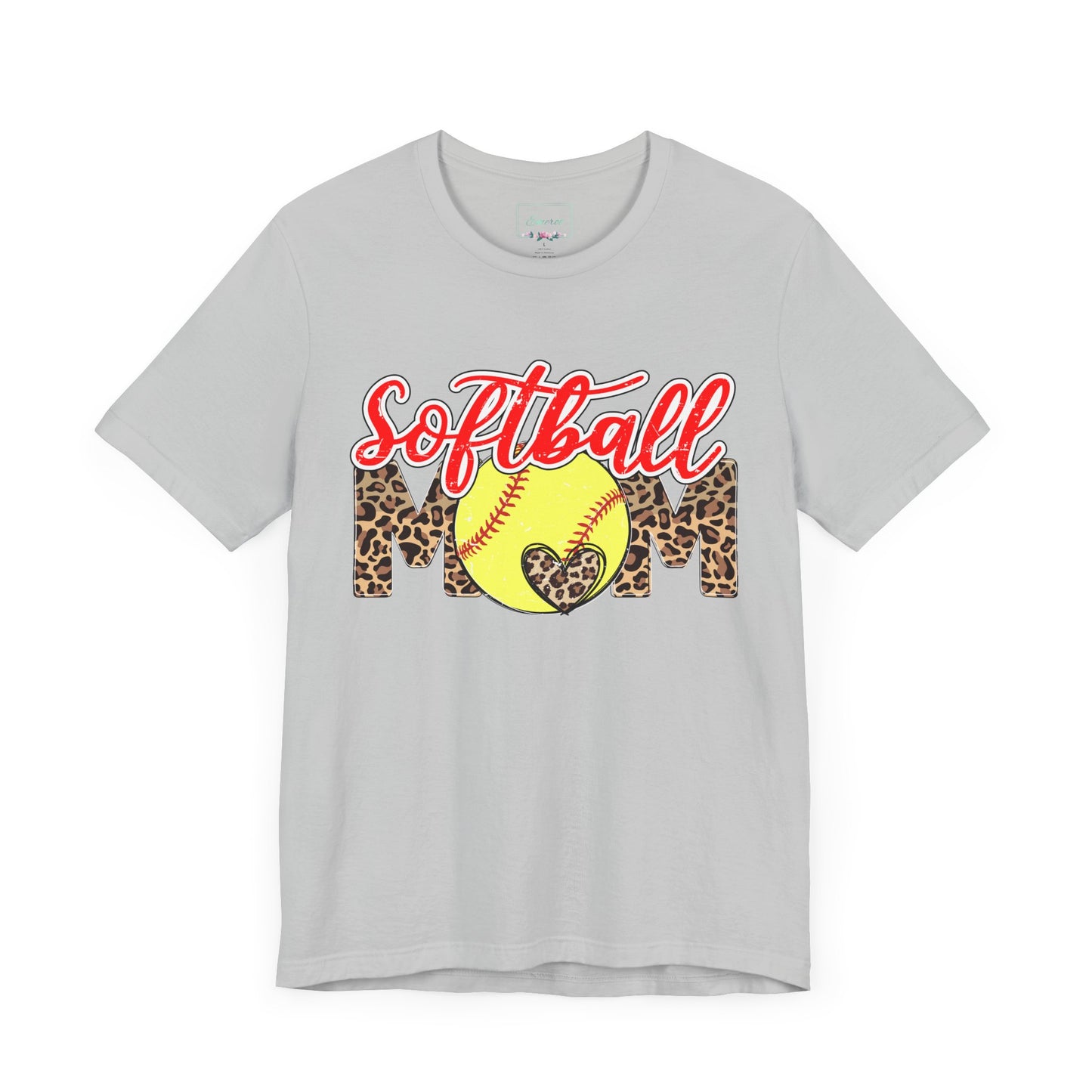 Red and Leopard Softball Mom T Shirt (Light)