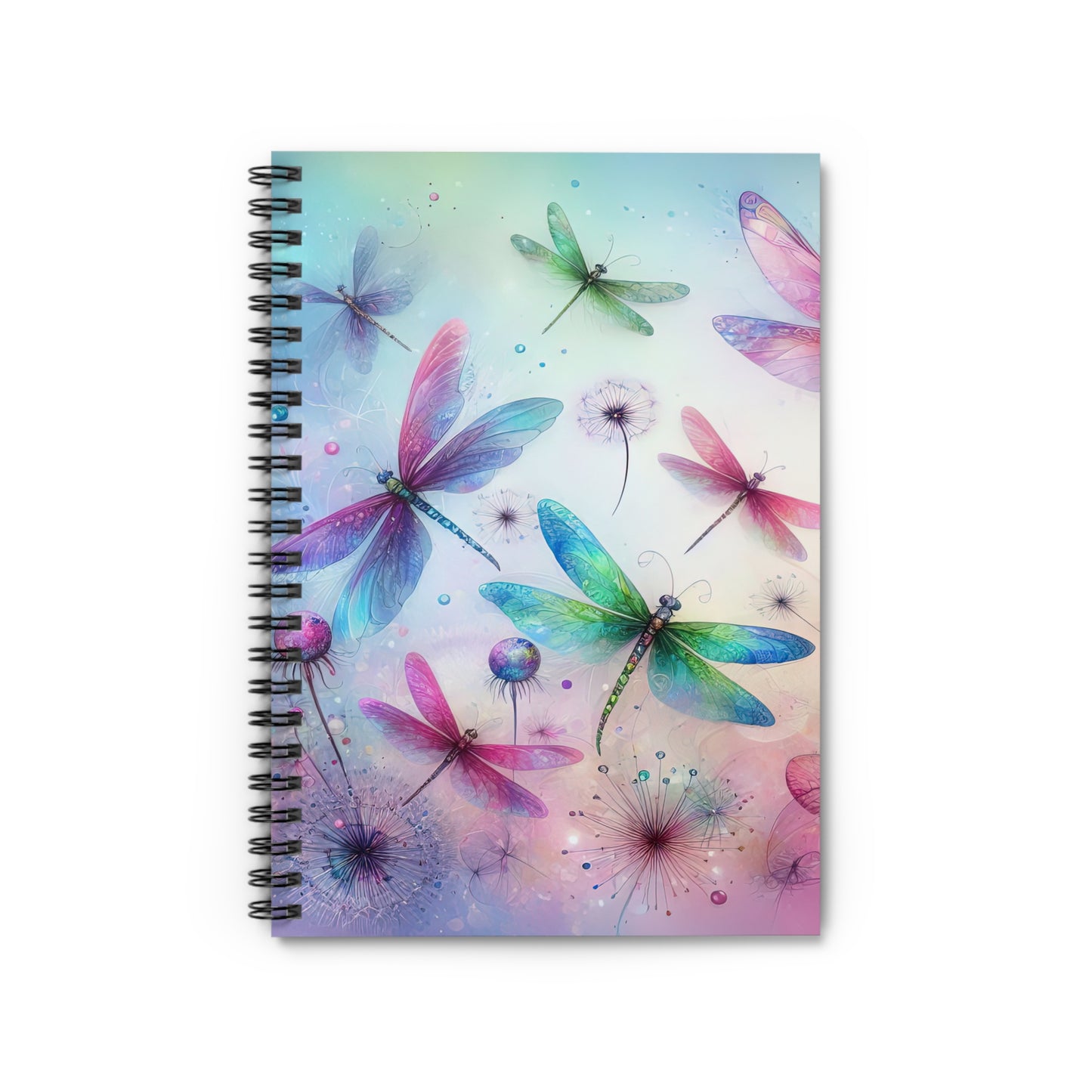 Ruled Line Spiral Notebook Watercolor Dragonflies