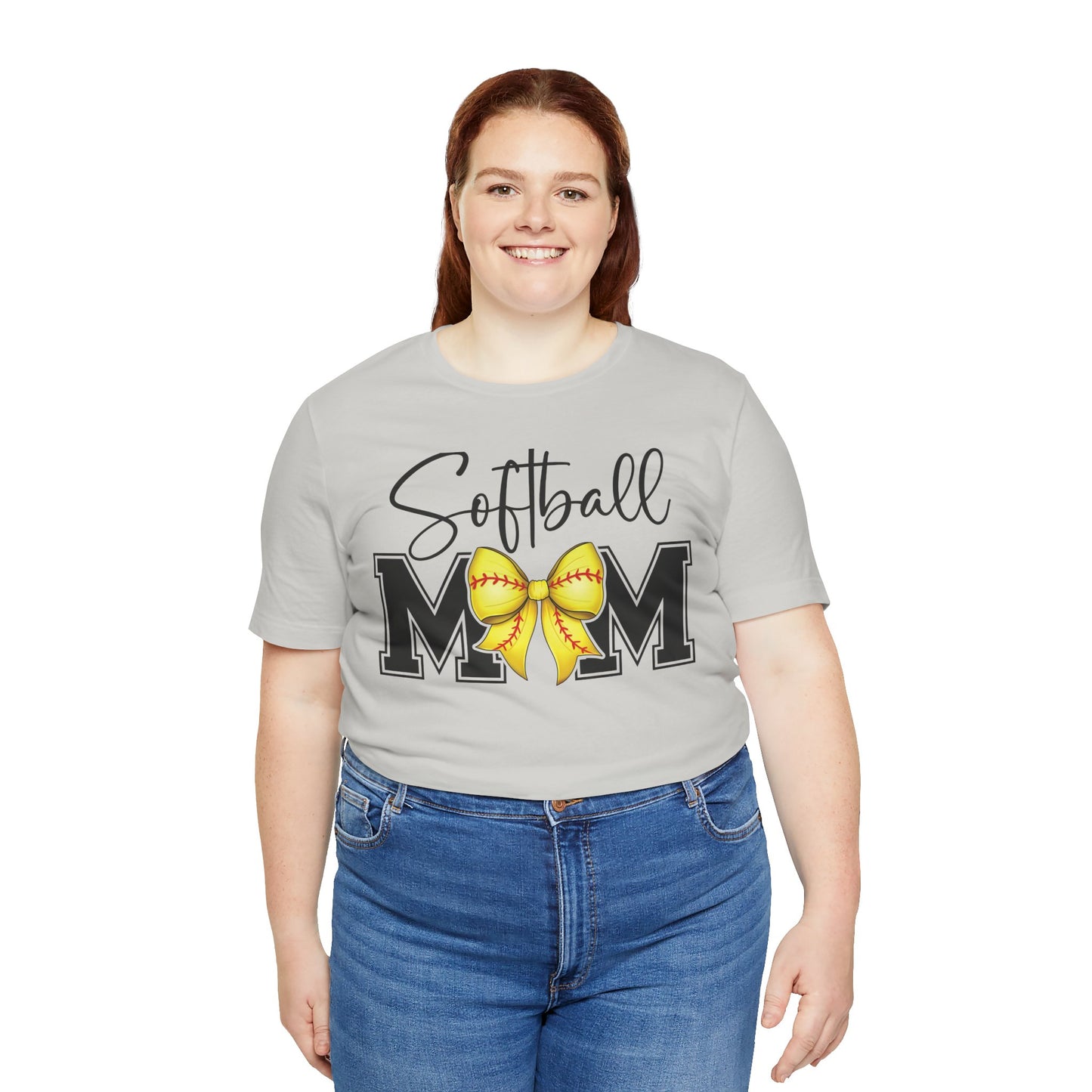 Cursive Softball Mom Coquette Bow T Shirt (Light)