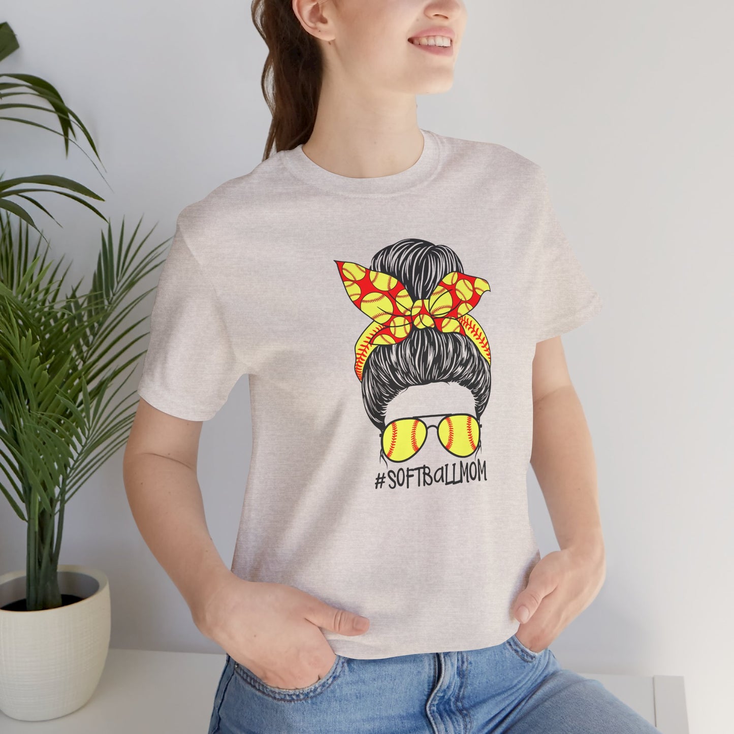 Softball Mom Messy Bun and Glasses T Shirt (Light)