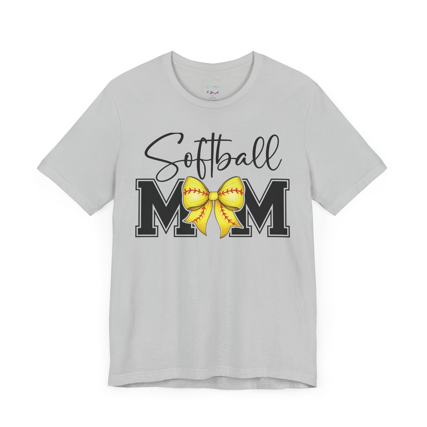 Cursive Softball Mom Coquette Bow T Shirt (Light)