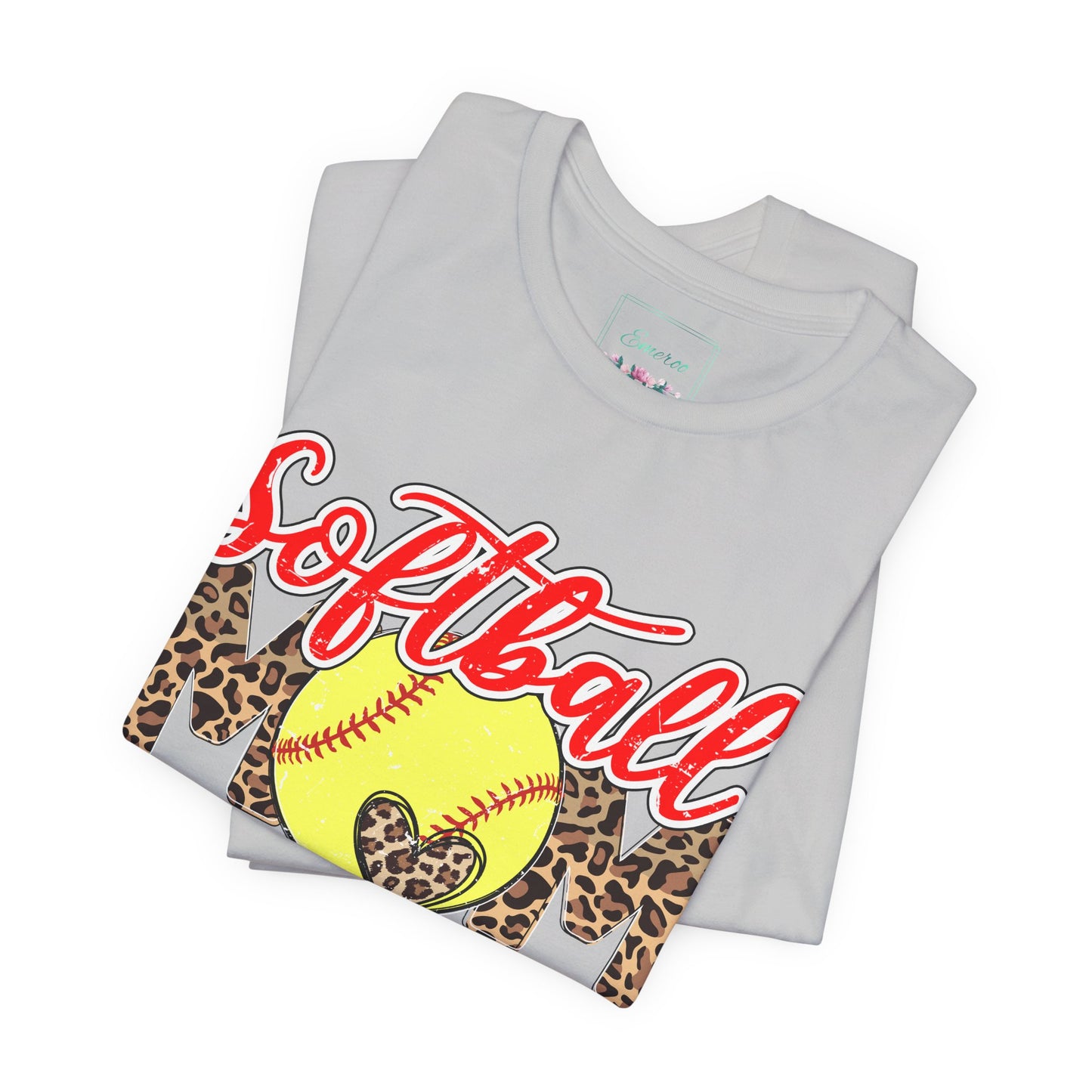 Red and Leopard Softball Mom T Shirt (Light)