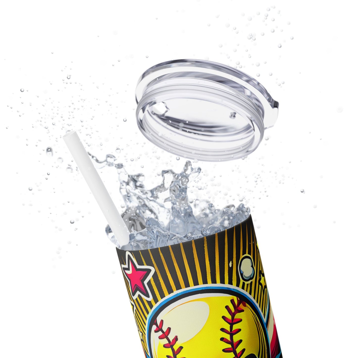 Cartoon Inspired Softball Mom Skinny Tumbler with Straw, 20oz
