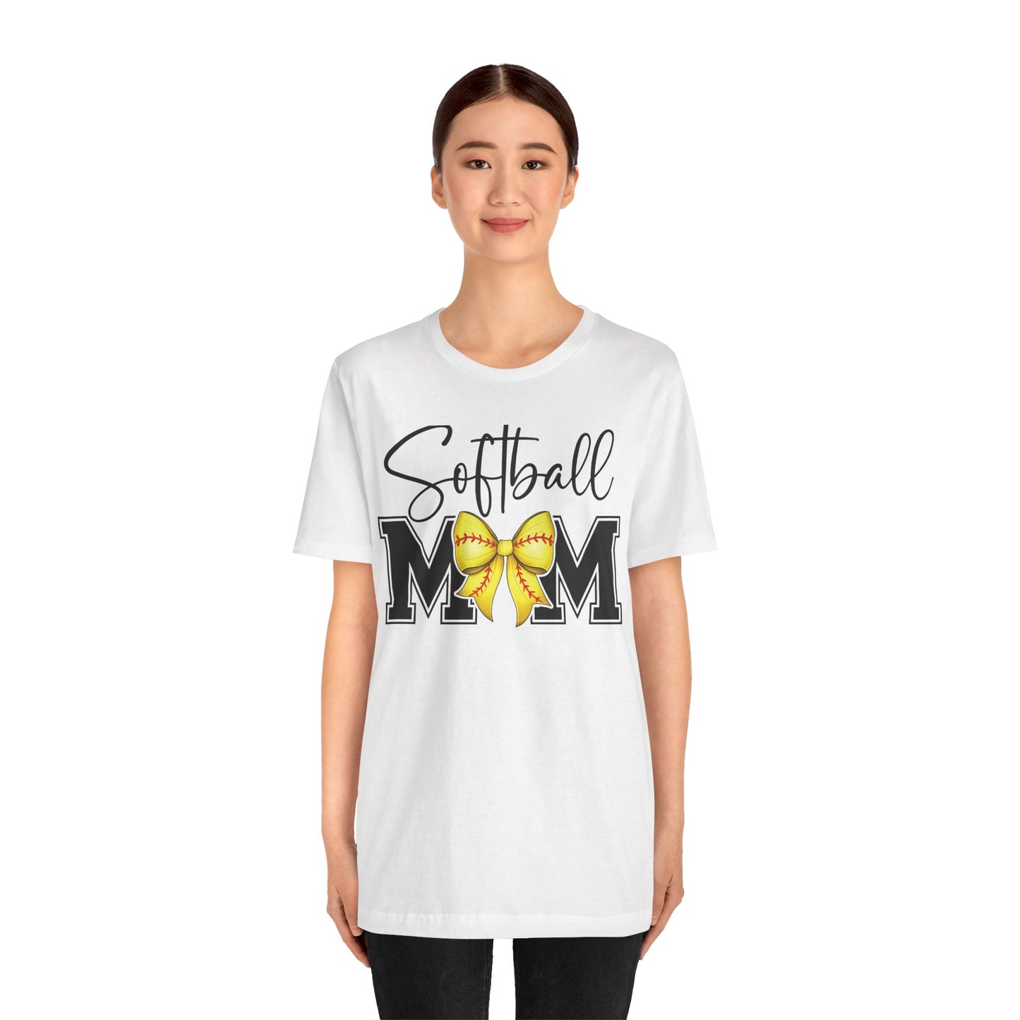Cursive Softball Mom Coquette Bow T Shirt (Light)