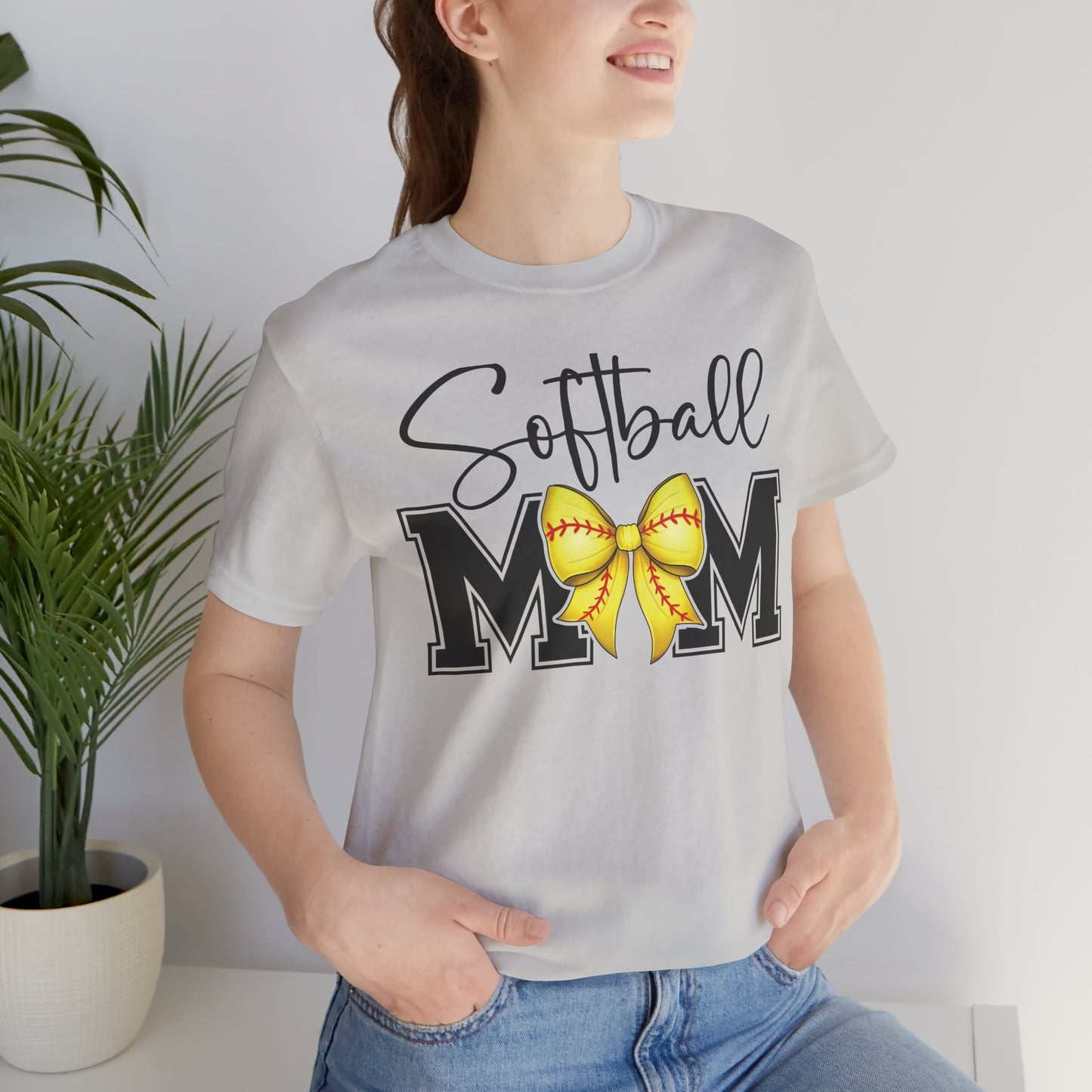 Cursive Softball Mom Coquette Bow T Shirt (Light)
