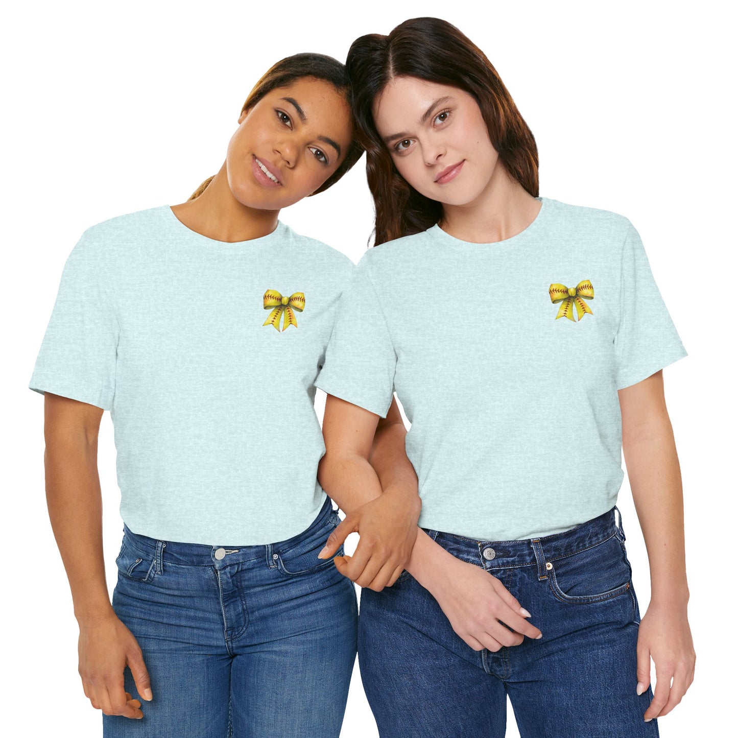 Coquette Bow Front Softball Mom  Rear T Shirt (Light)