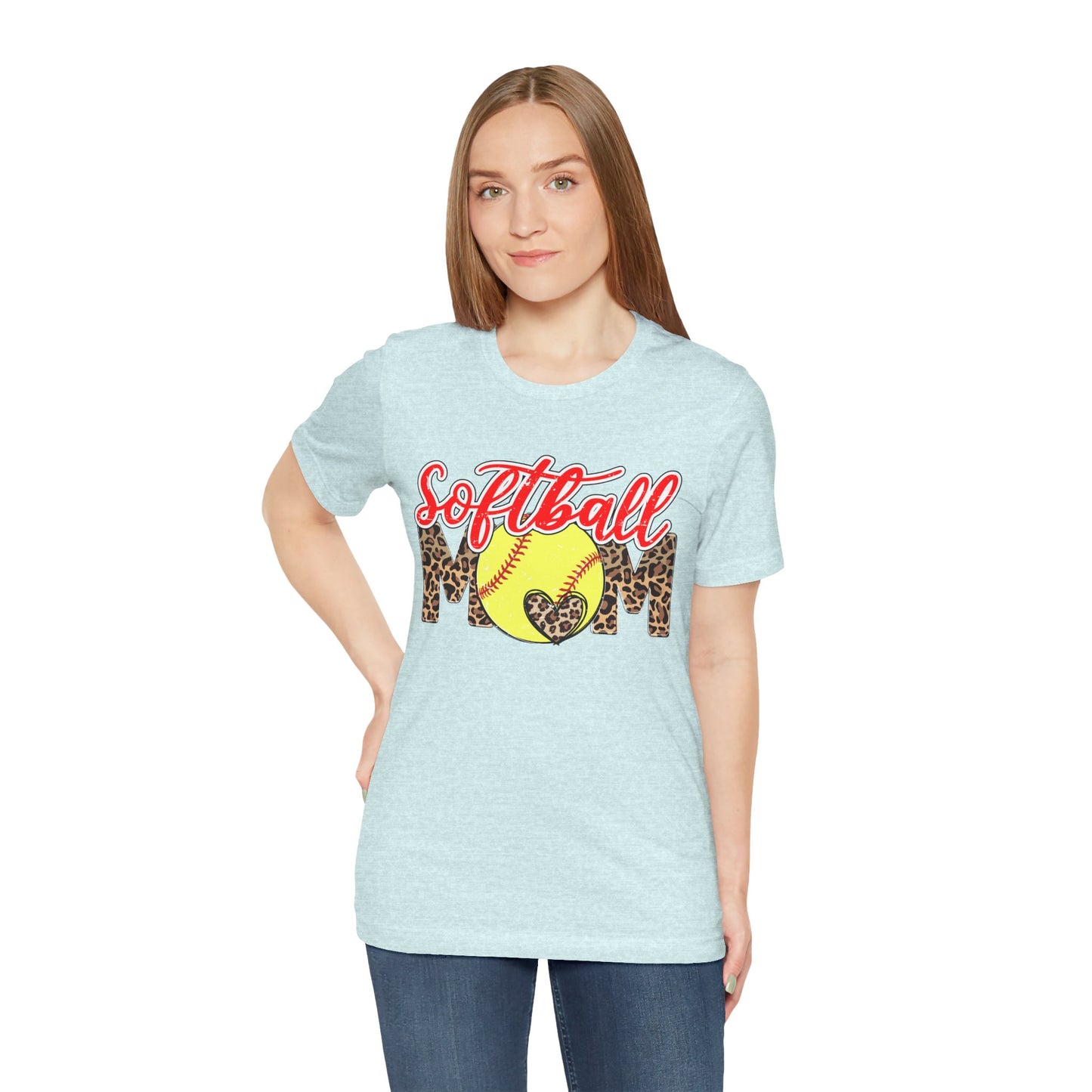 Red and Leopard Softball Mom T Shirt (Light)
