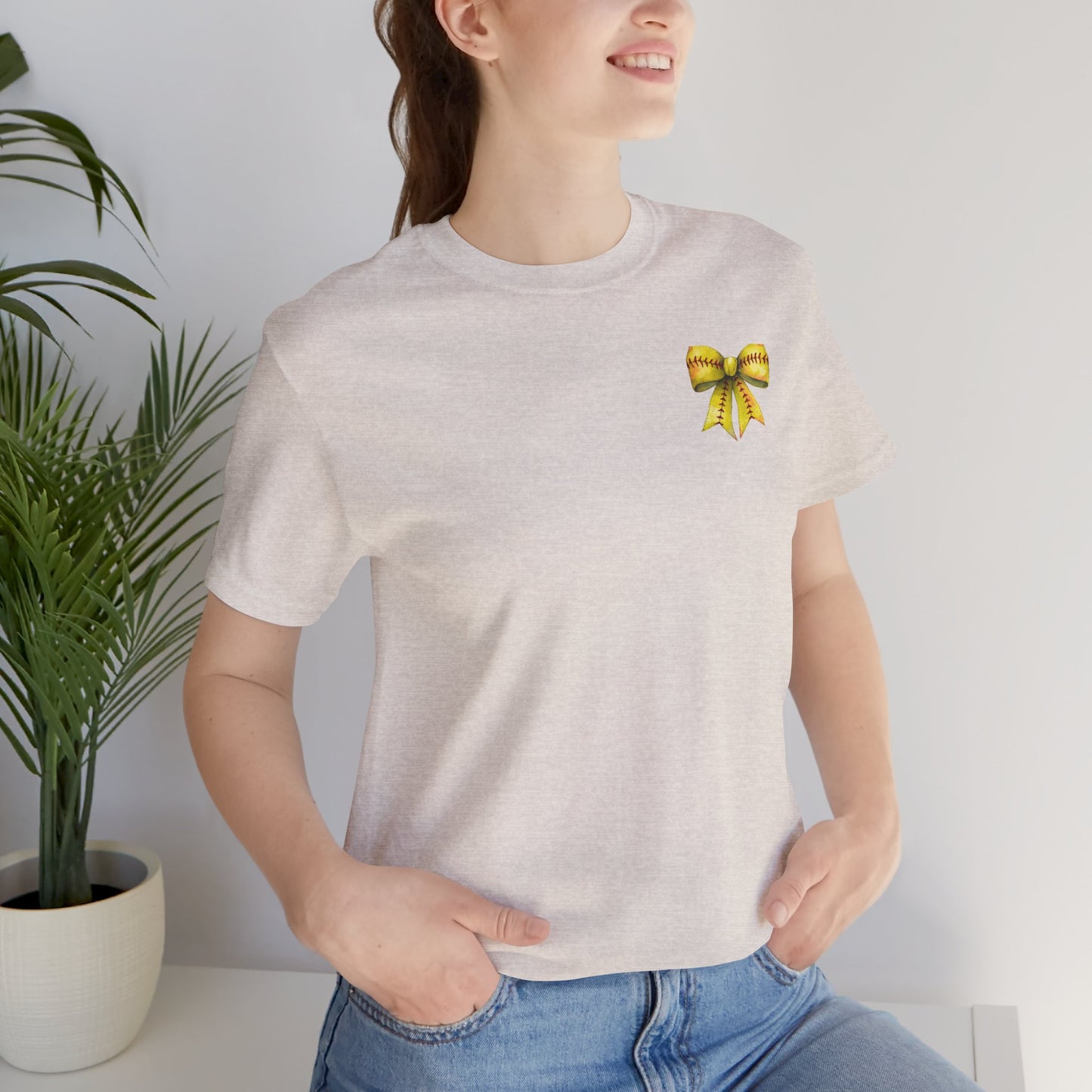 Coquette Bow Front Softball Mom  Rear T Shirt (Light)