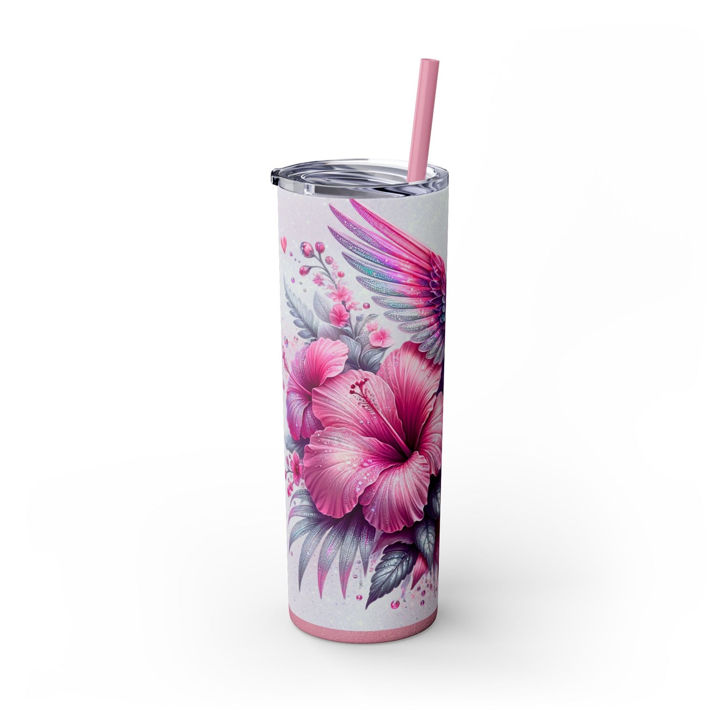 Pink Hummingbird Skinny Tumbler with Straw, 20oz