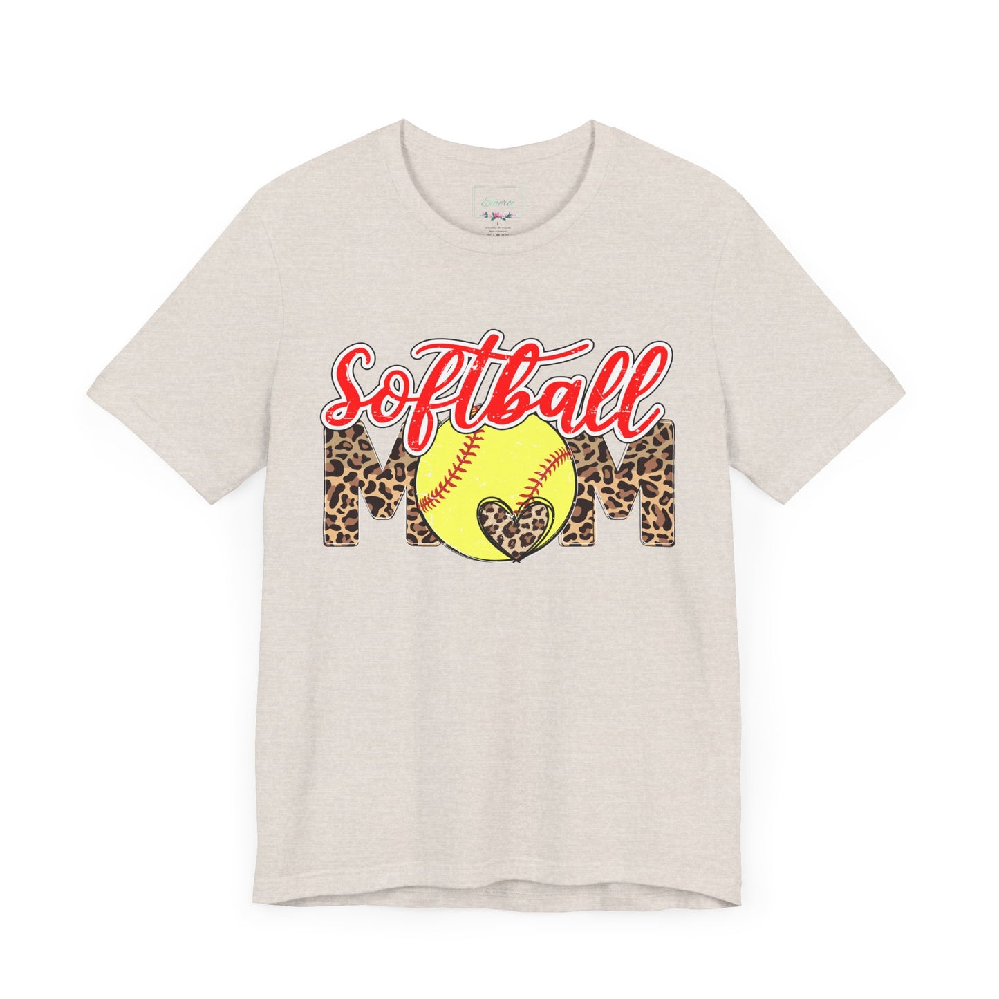 Red and Leopard Softball Mom T Shirt (Light)