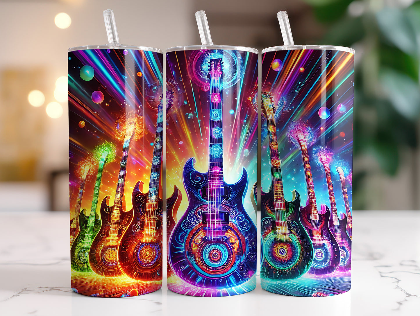 Retro Guitars Skinny Tumbler with Straw, 20oz