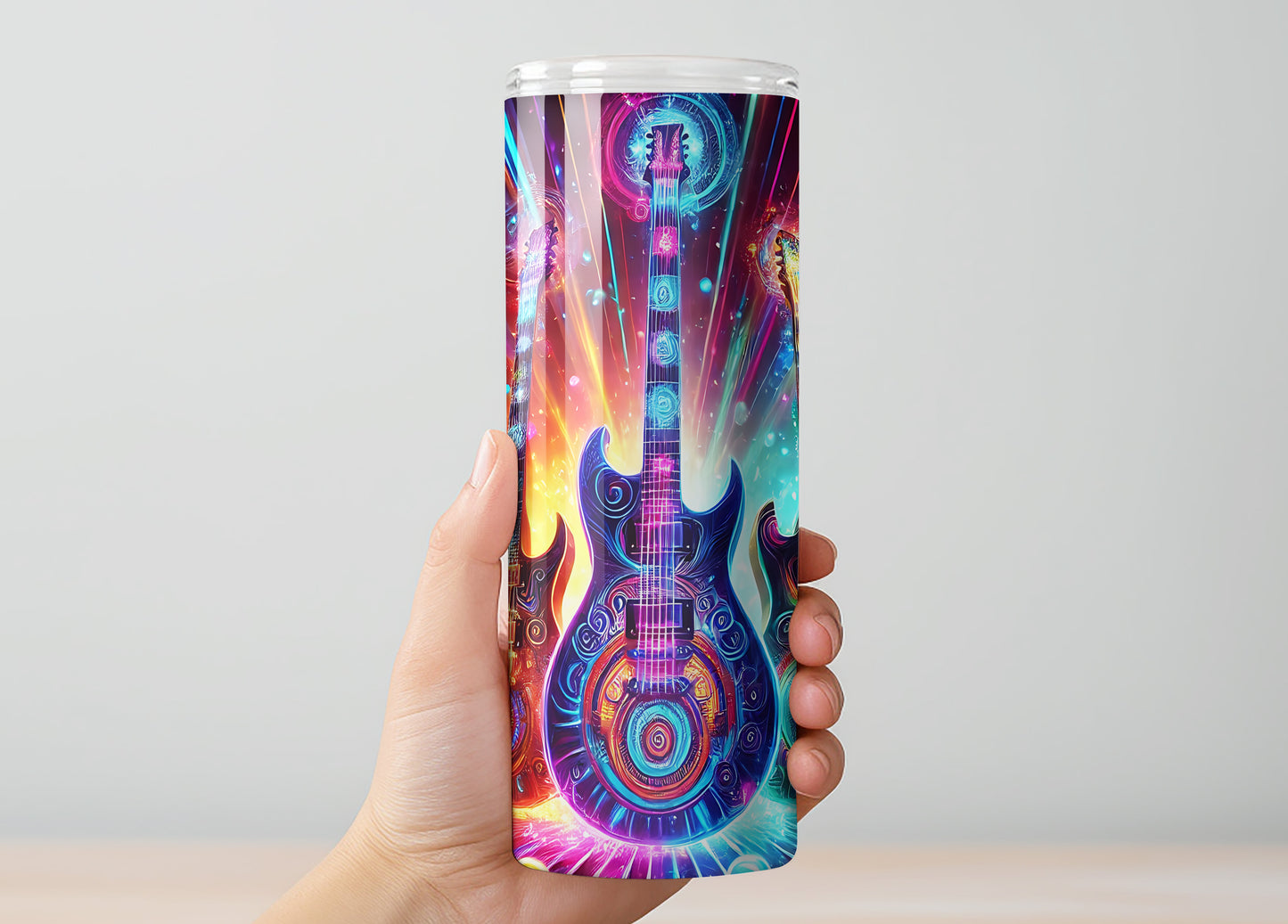 Retro Guitars Skinny Tumbler with Straw, 20oz