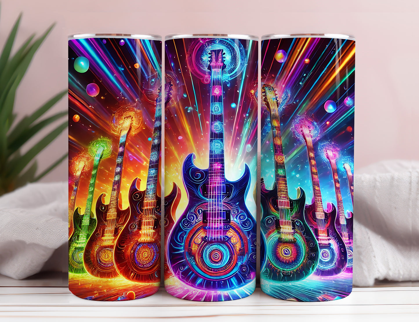 Retro Guitars Skinny Tumbler with Straw, 20oz