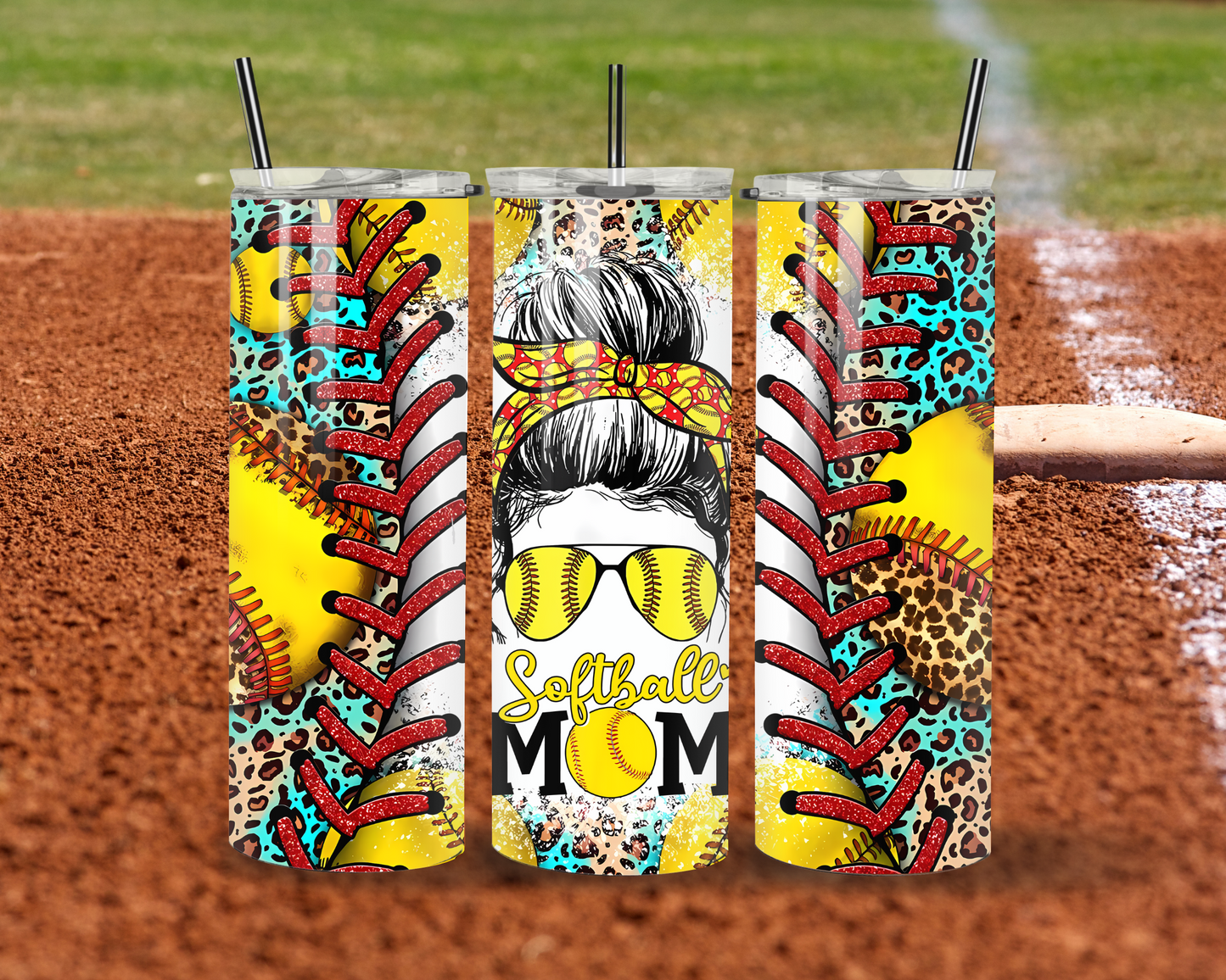 Softball Mom Skinny Tumbler with Straw, 20oz