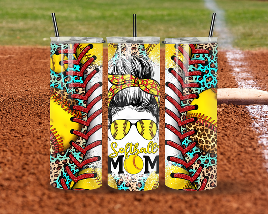 Softball Mom Skinny Tumbler with Straw, 20oz