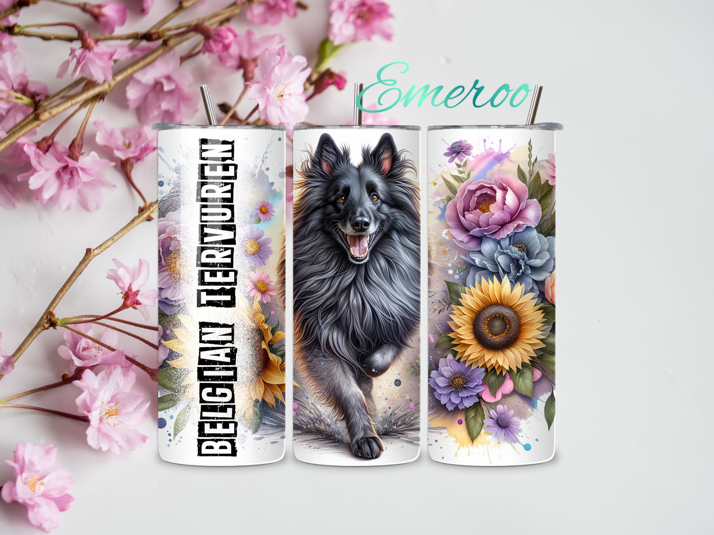 Belgian Tervuren Skinny Tumbler with Straw, 20oz