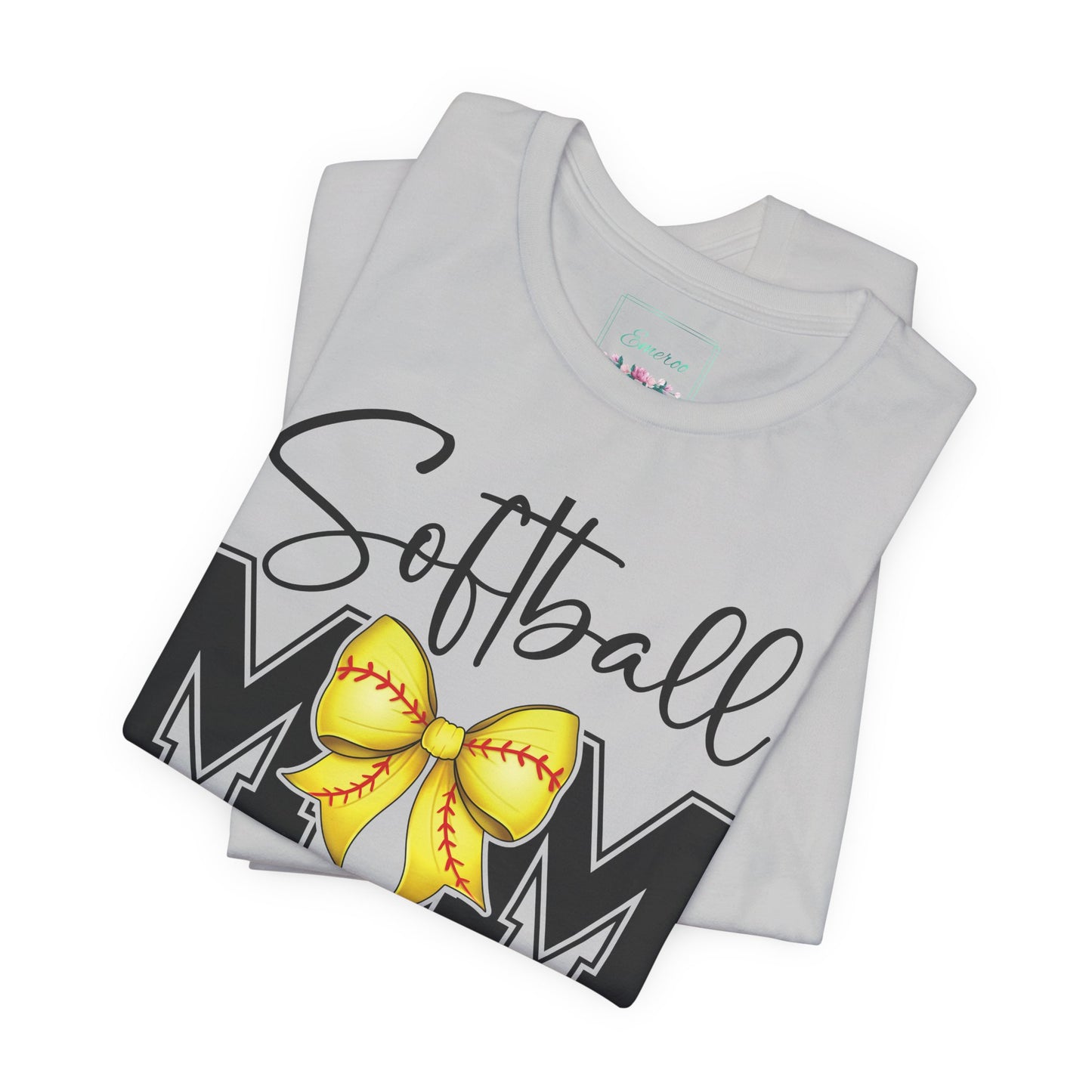 Cursive Softball Mom Coquette Bow T Shirt (Light)