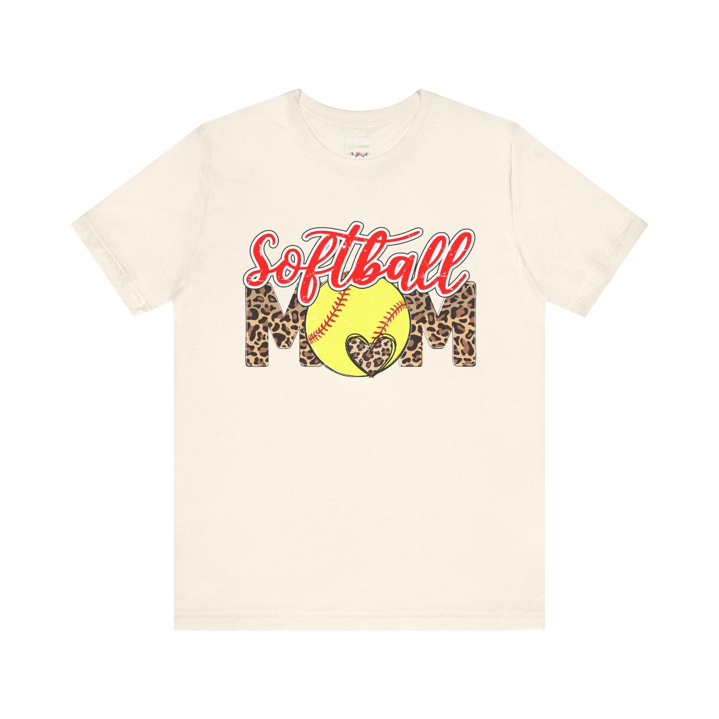 Red and Leopard Softball Mom T Shirt (Light)