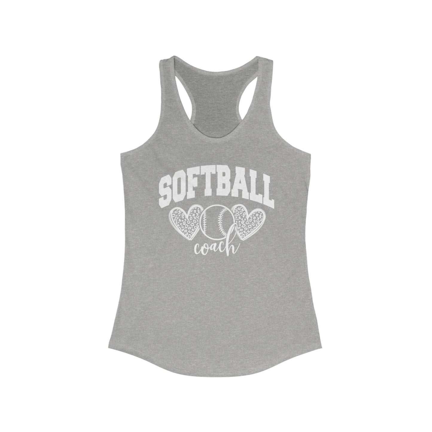 Women's Racerback Tank Softball Coach Hearts Baseball (White)