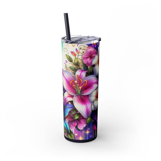 Colorful Orchid Skinny Tumbler with Straw, 20oz