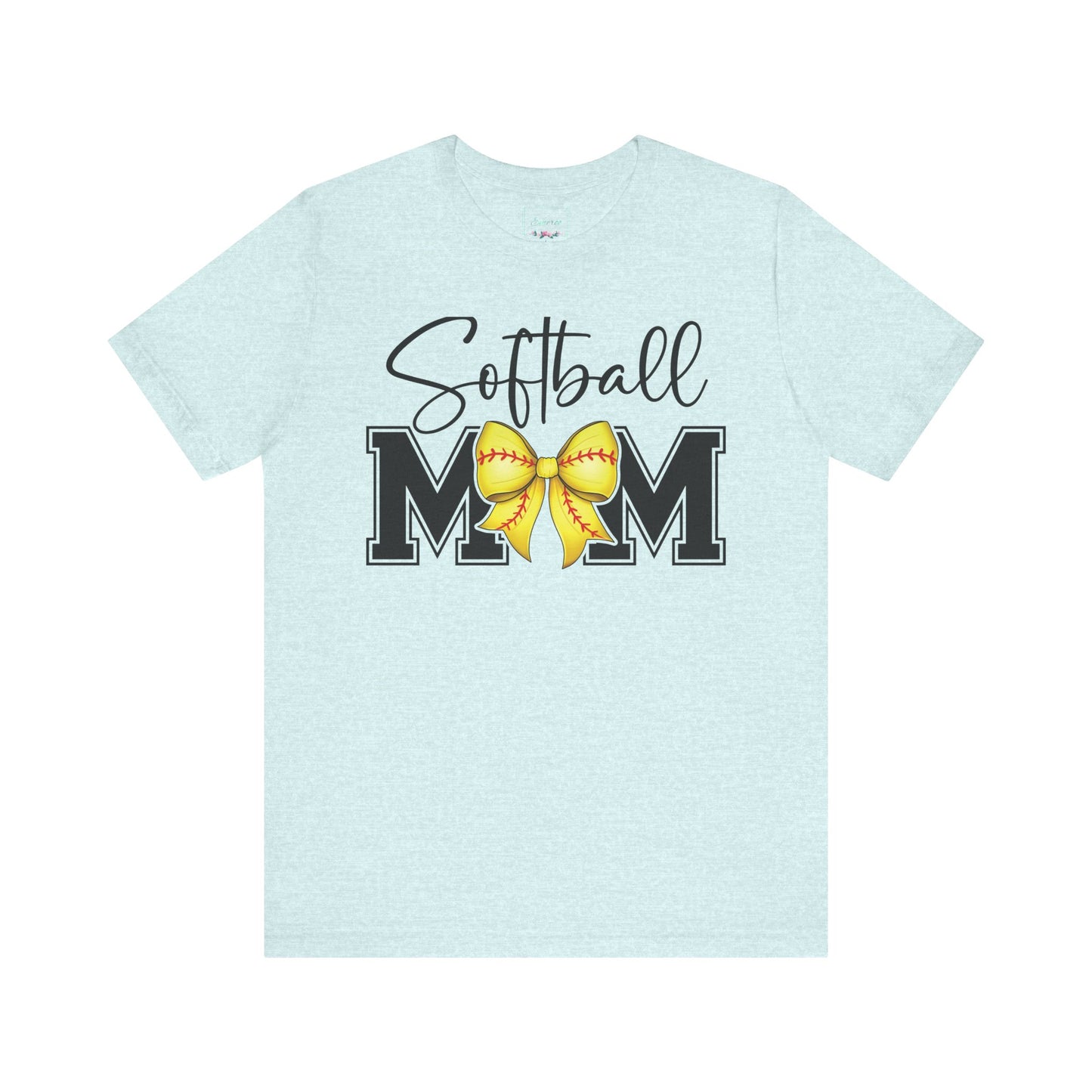 Cursive Softball Mom Coquette Bow T Shirt (Light)