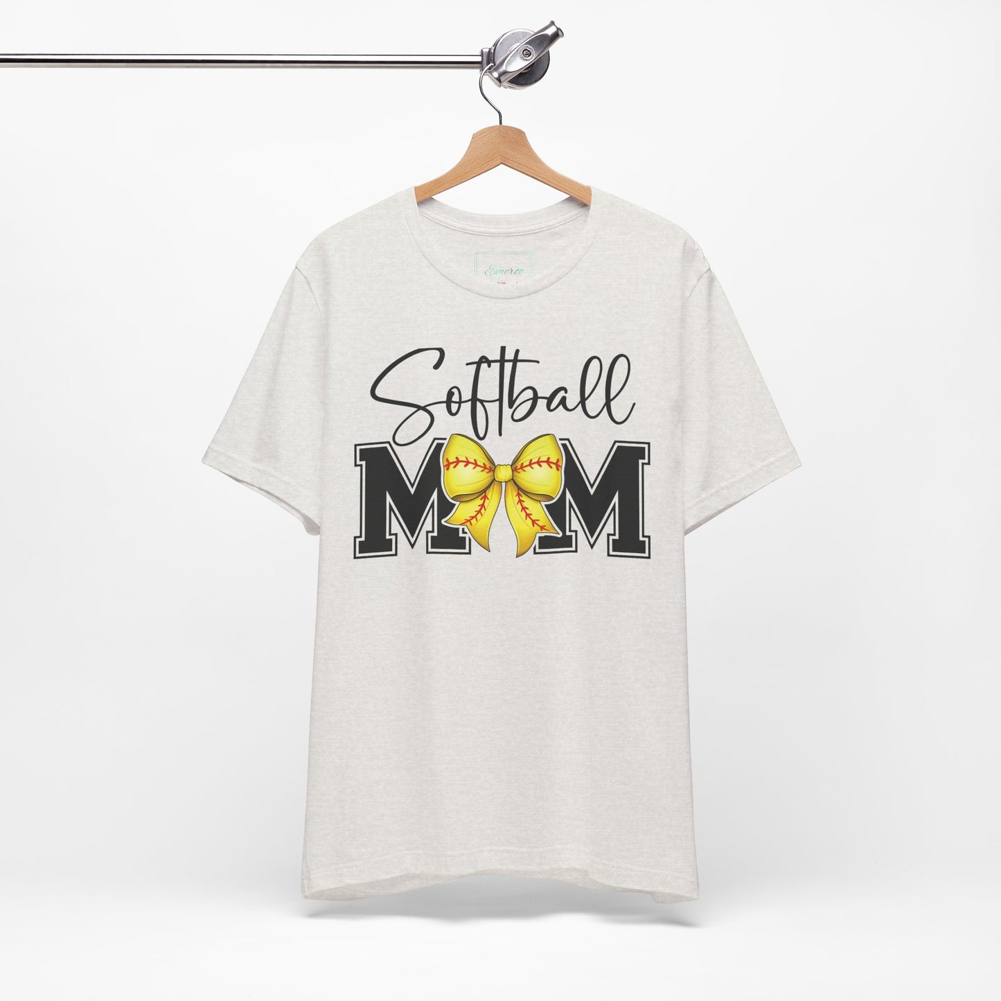 Cursive Softball Mom Coquette Bow T Shirt (Light)