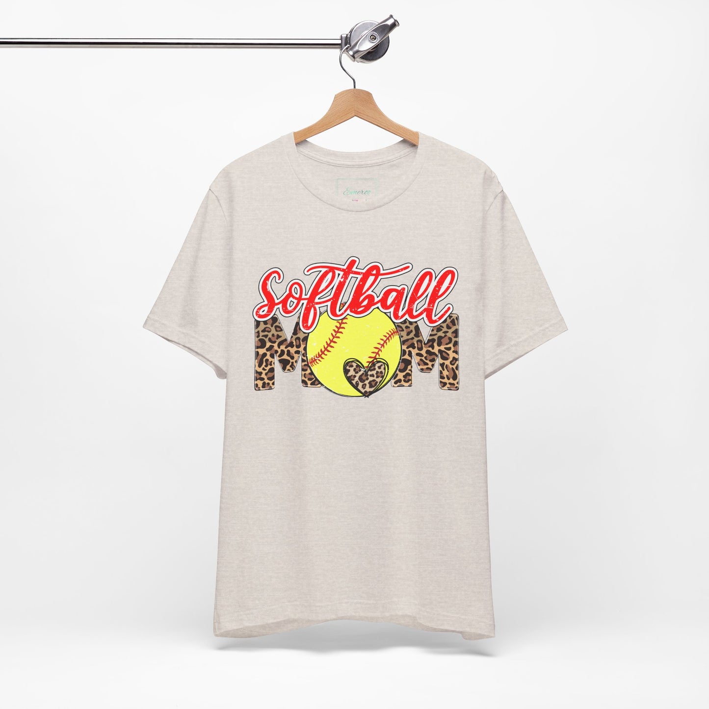 Red and Leopard Softball Mom T Shirt (Light)