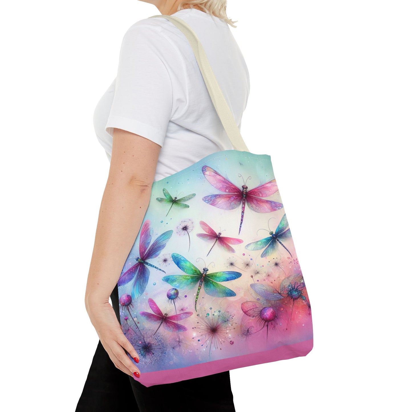 Dragonfly Tote Bag with Pastel Watercolor Design