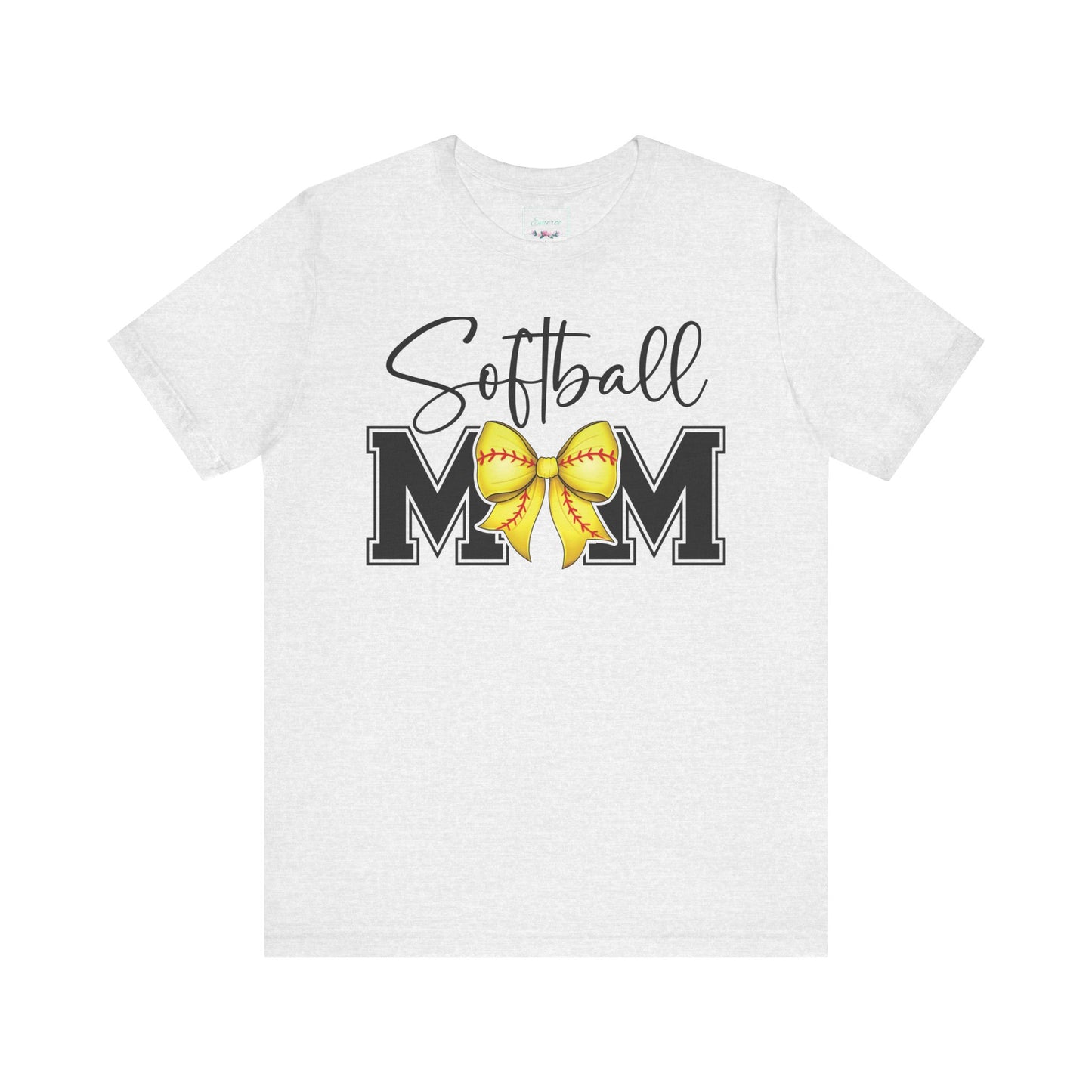 Cursive Softball Mom Coquette Bow T Shirt (Light)