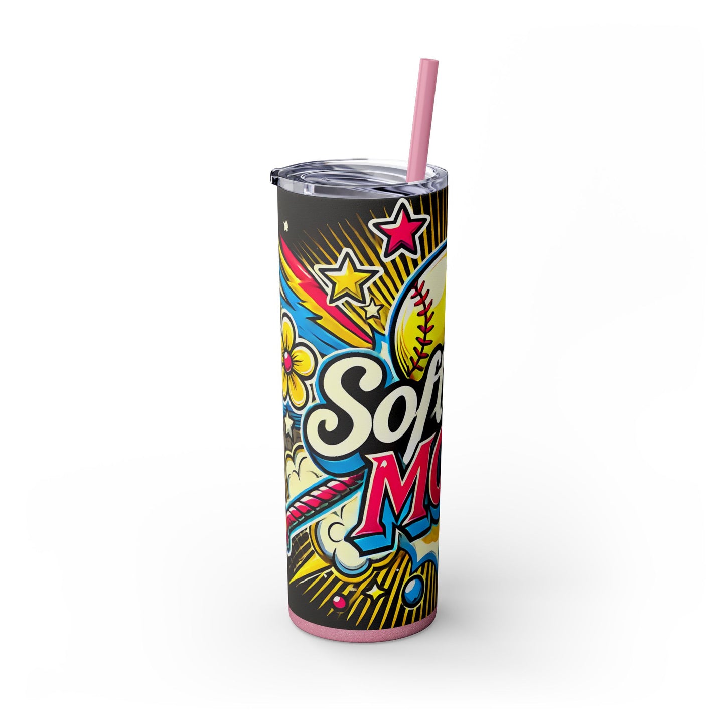 Cartoon Inspired Softball Mom Skinny Tumbler with Straw, 20oz
