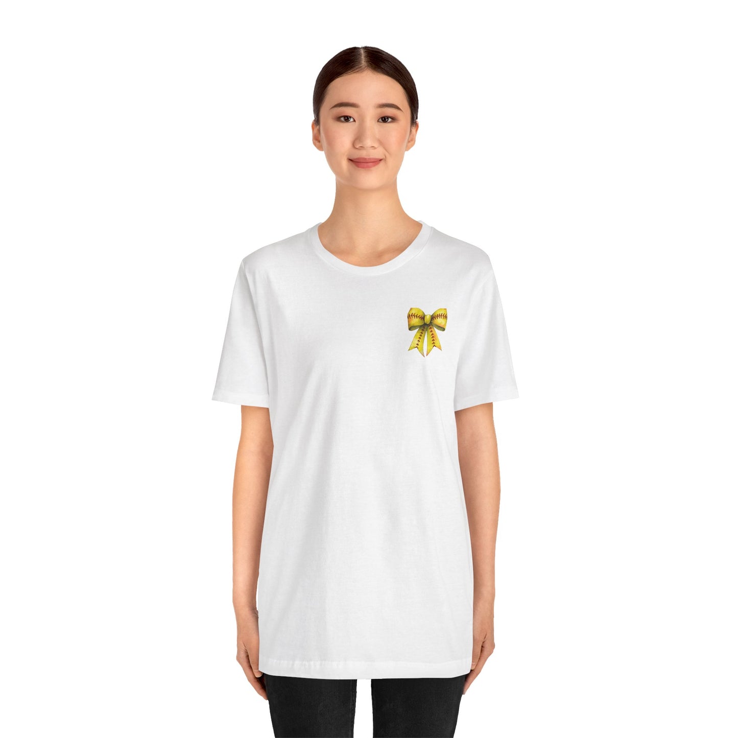 Coquette Bow Front Softball Mom  Rear T Shirt (Light)