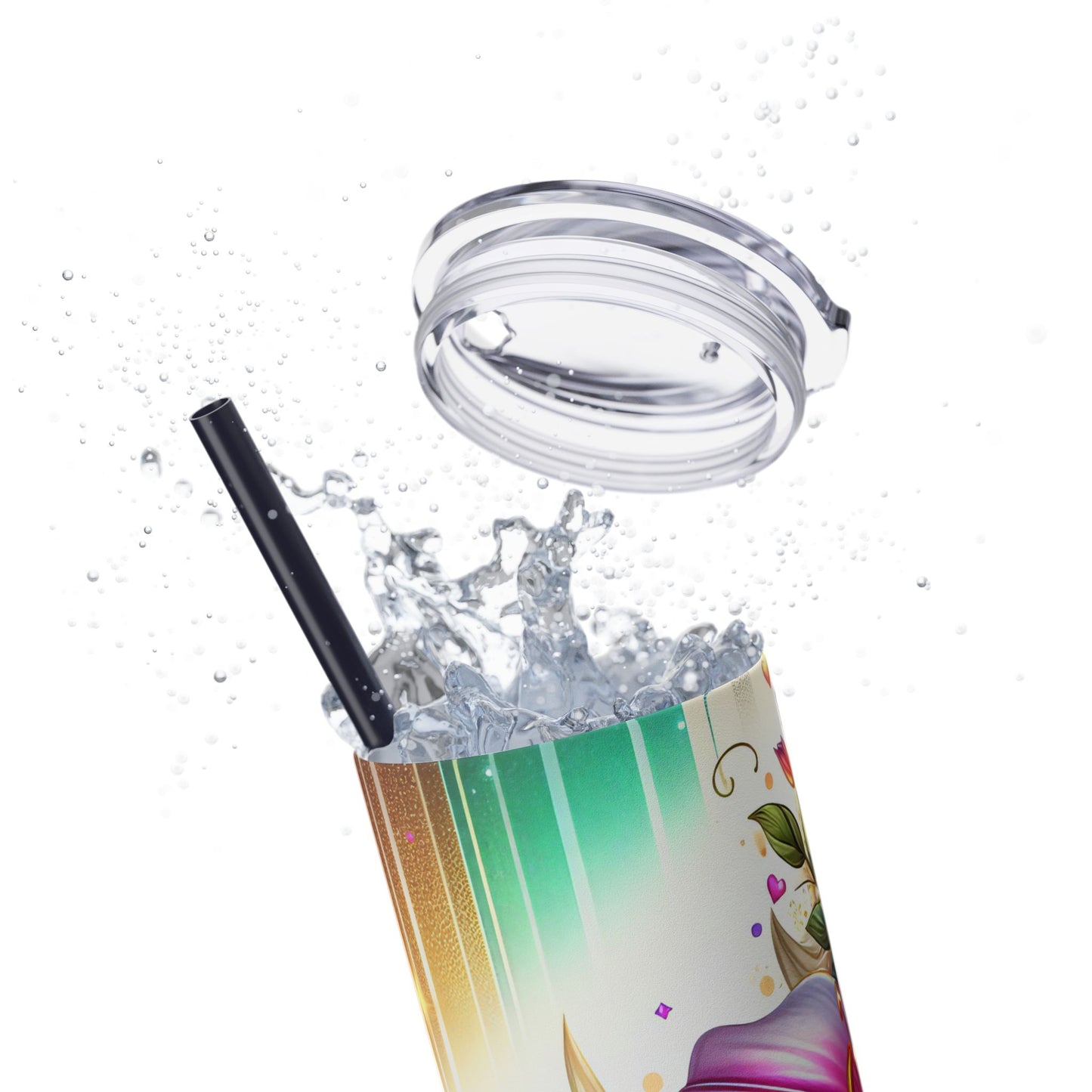 Colorful Orchid Skinny Tumbler with Straw, 20oz