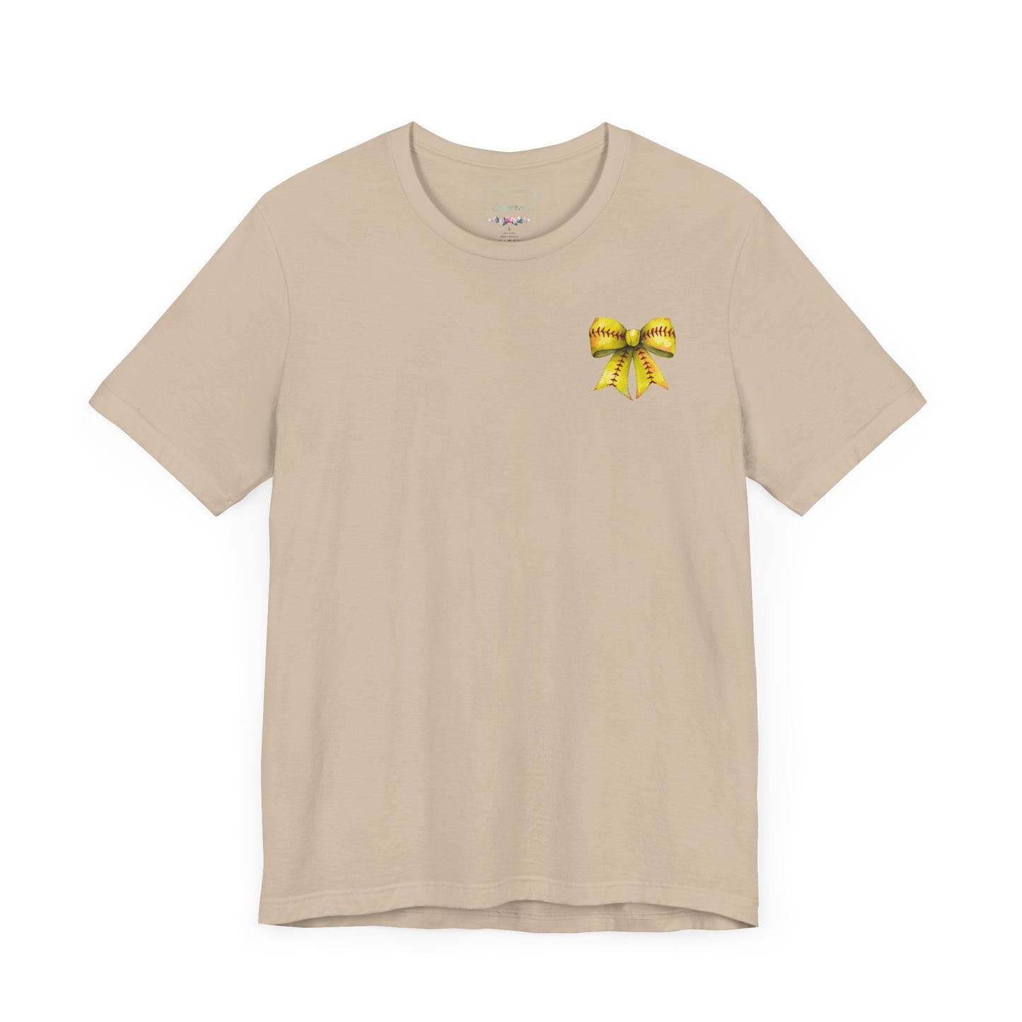 Coquette Bow Front Softball Mom  Rear T Shirt (Light)