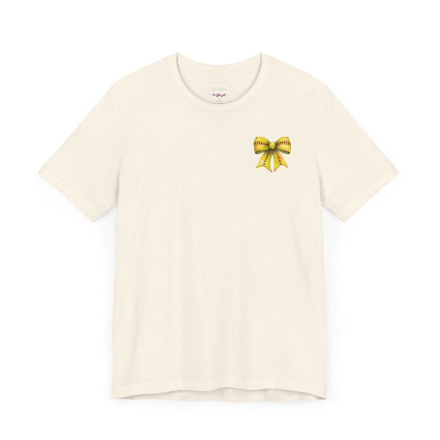 Coquette Bow Front Softball Mom  Rear T Shirt (Light)