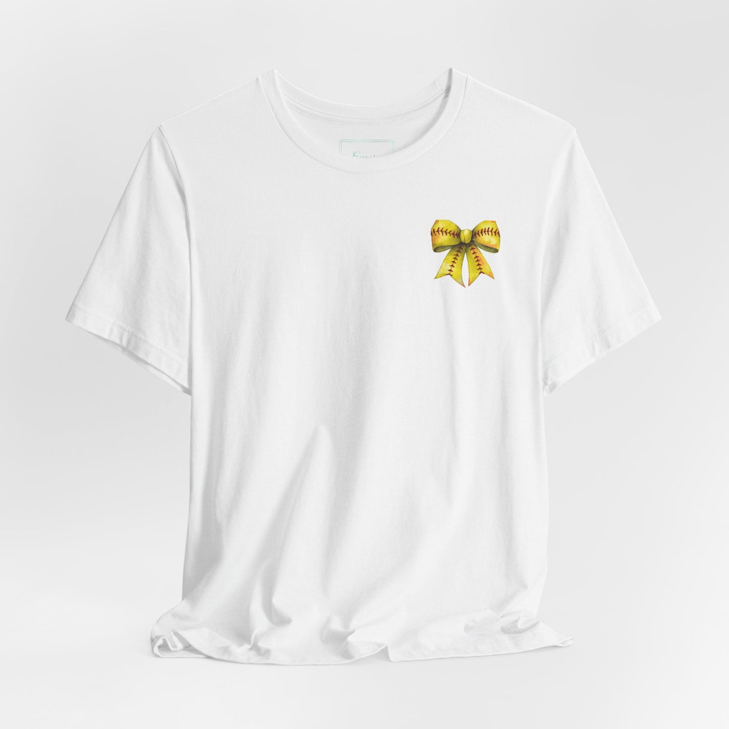Coquette Bow Front Softball Mom  Rear T Shirt (Light)