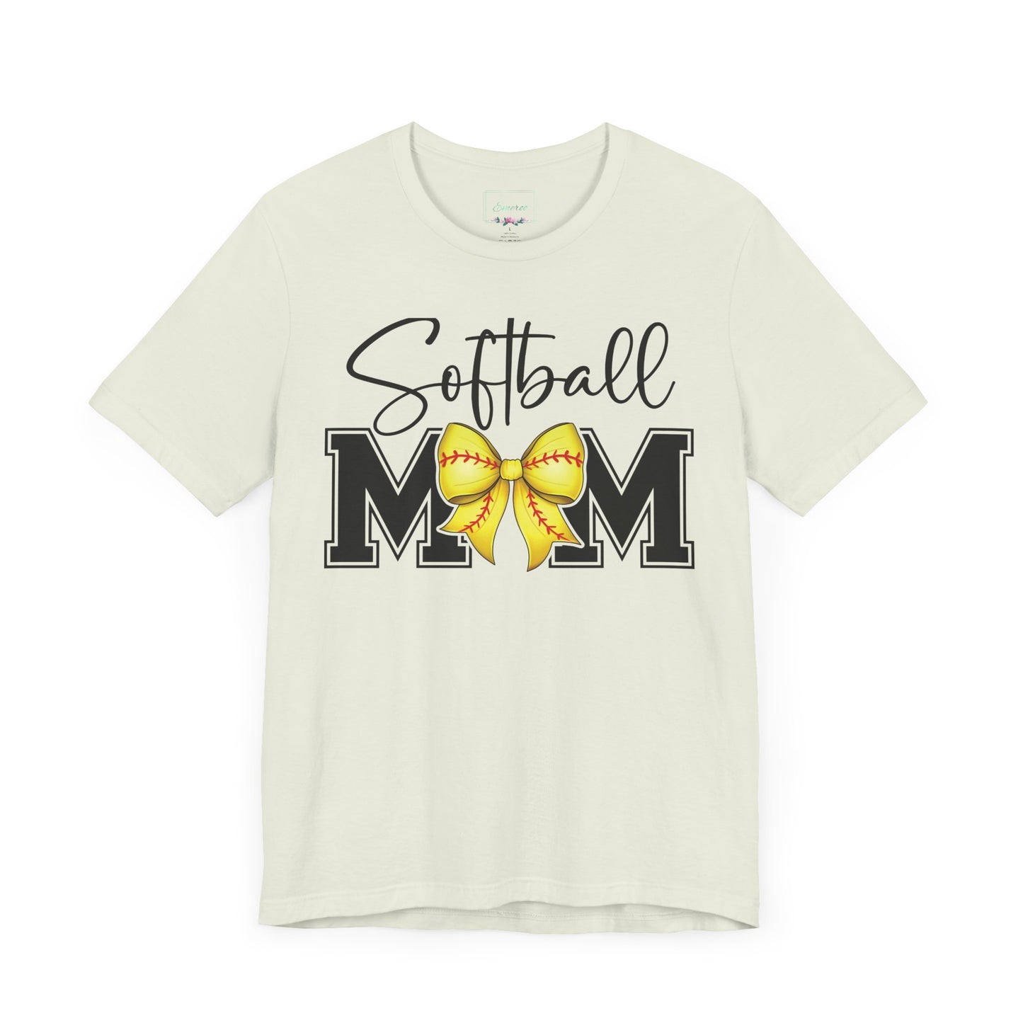 Cursive Softball Mom Coquette Bow T Shirt (Light)