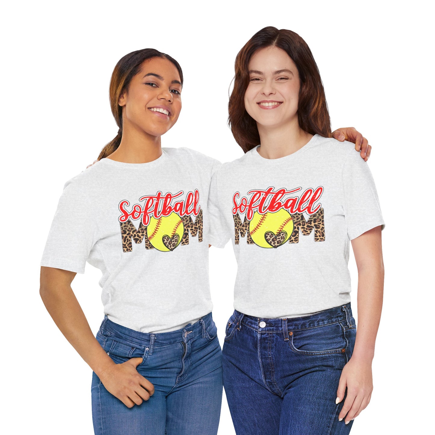 Red and Leopard Softball Mom T Shirt (Light)