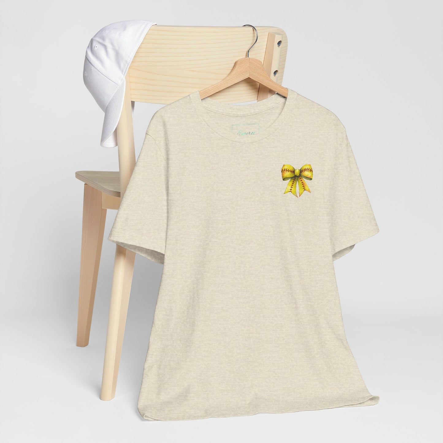 Coquette Bow Front Softball Mom  Rear T Shirt (Light)