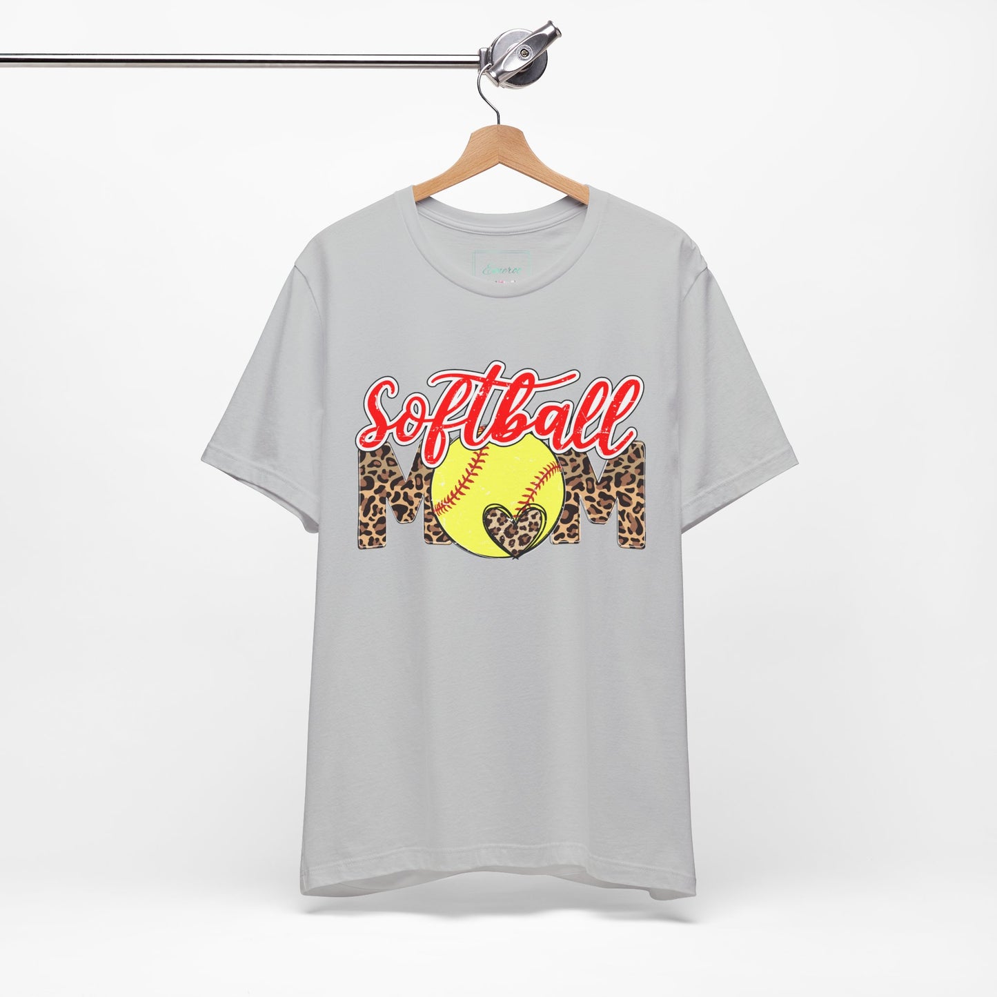 Red and Leopard Softball Mom T Shirt (Light)