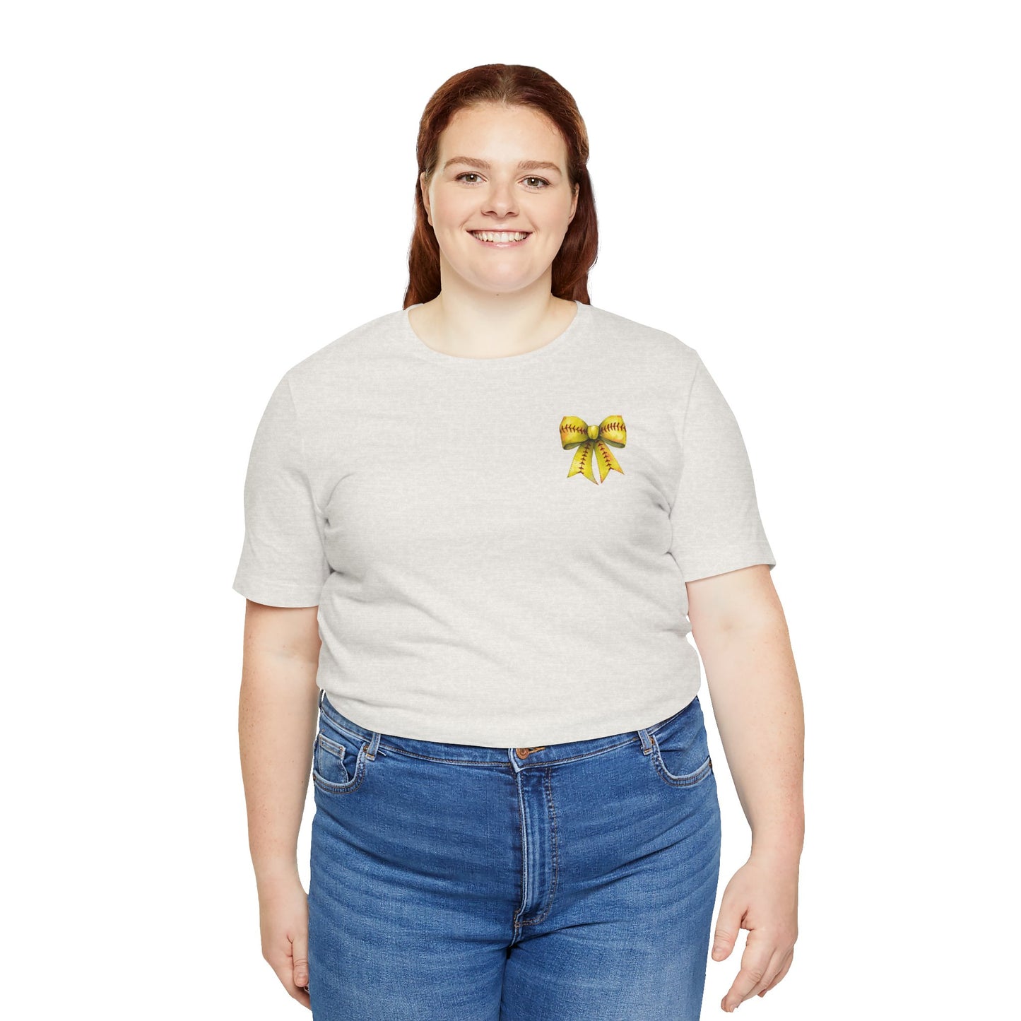 Coquette Bow Front Softball Mom  Rear T Shirt (Light)