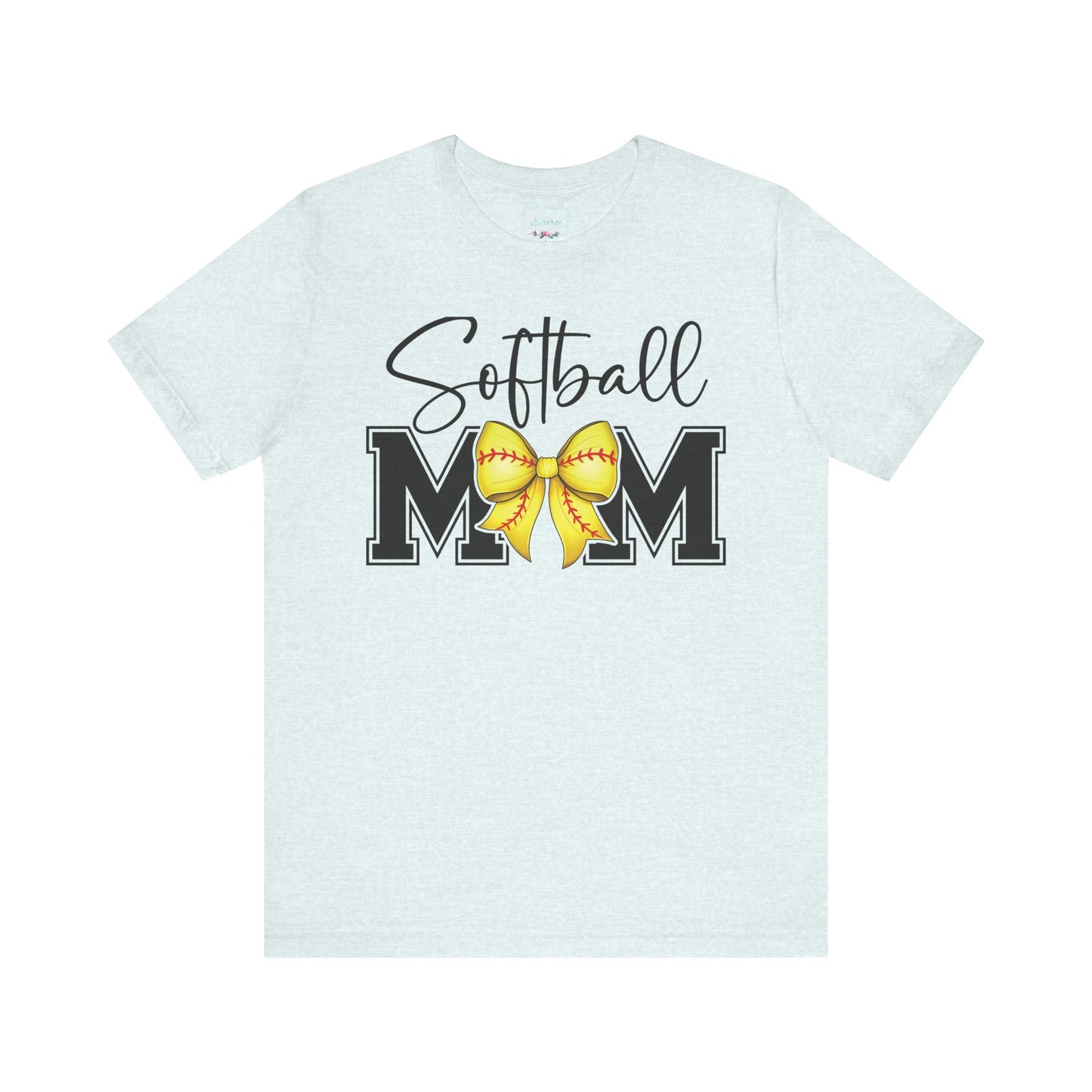 Cursive Softball Mom Coquette Bow T Shirt (Light)