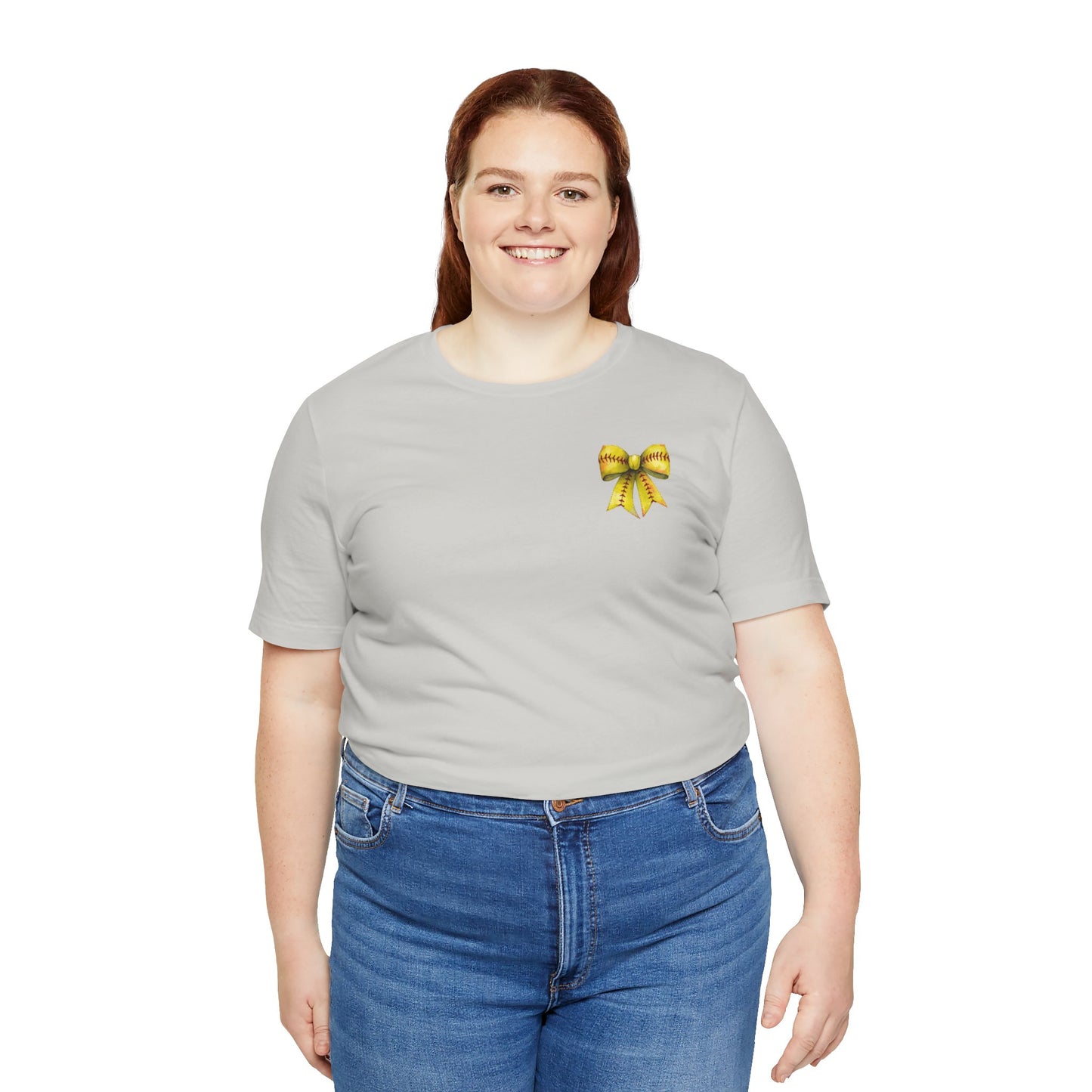 Coquette Bow Front Softball Mom  Rear T Shirt (Light)