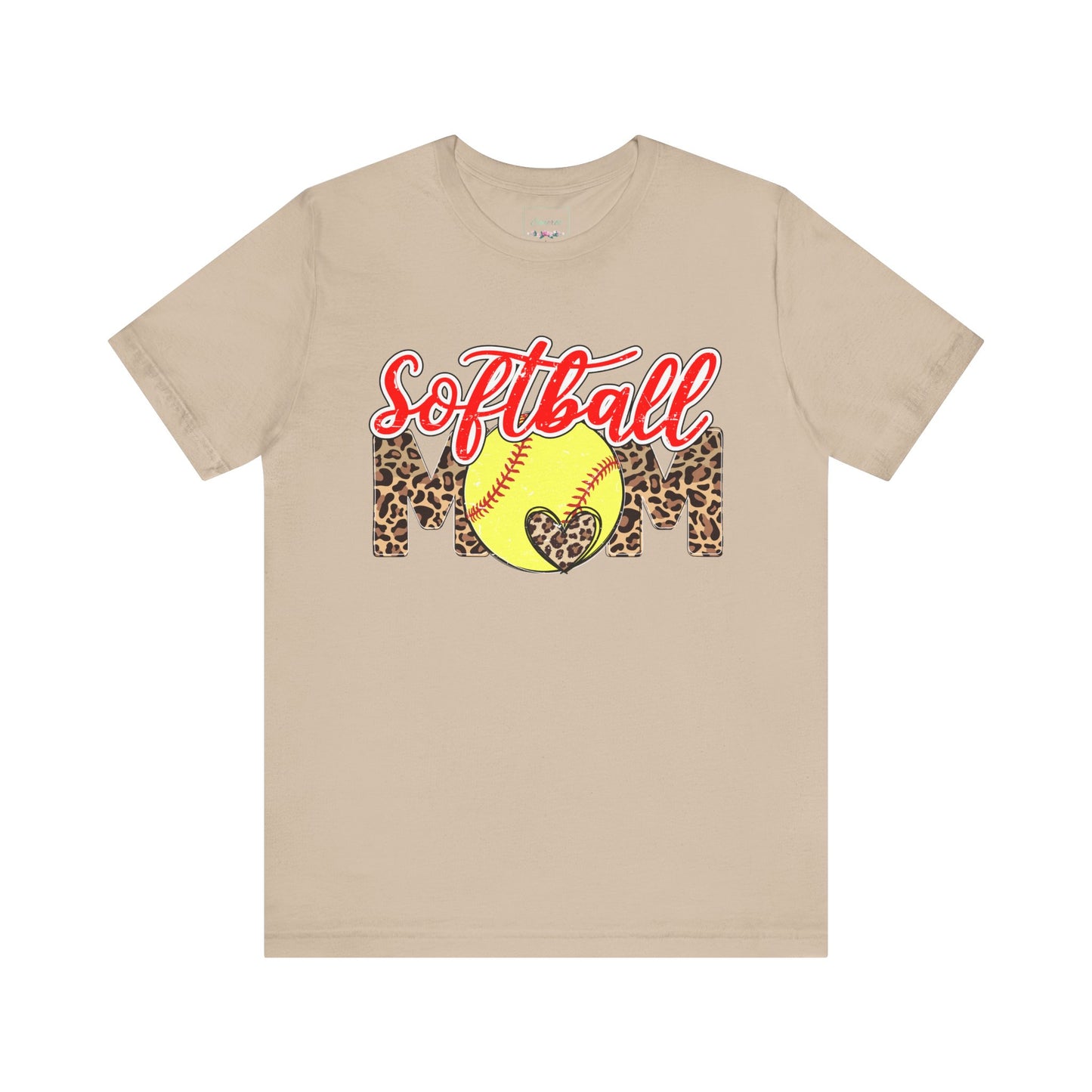 Red and Leopard Softball Mom T Shirt (Light)