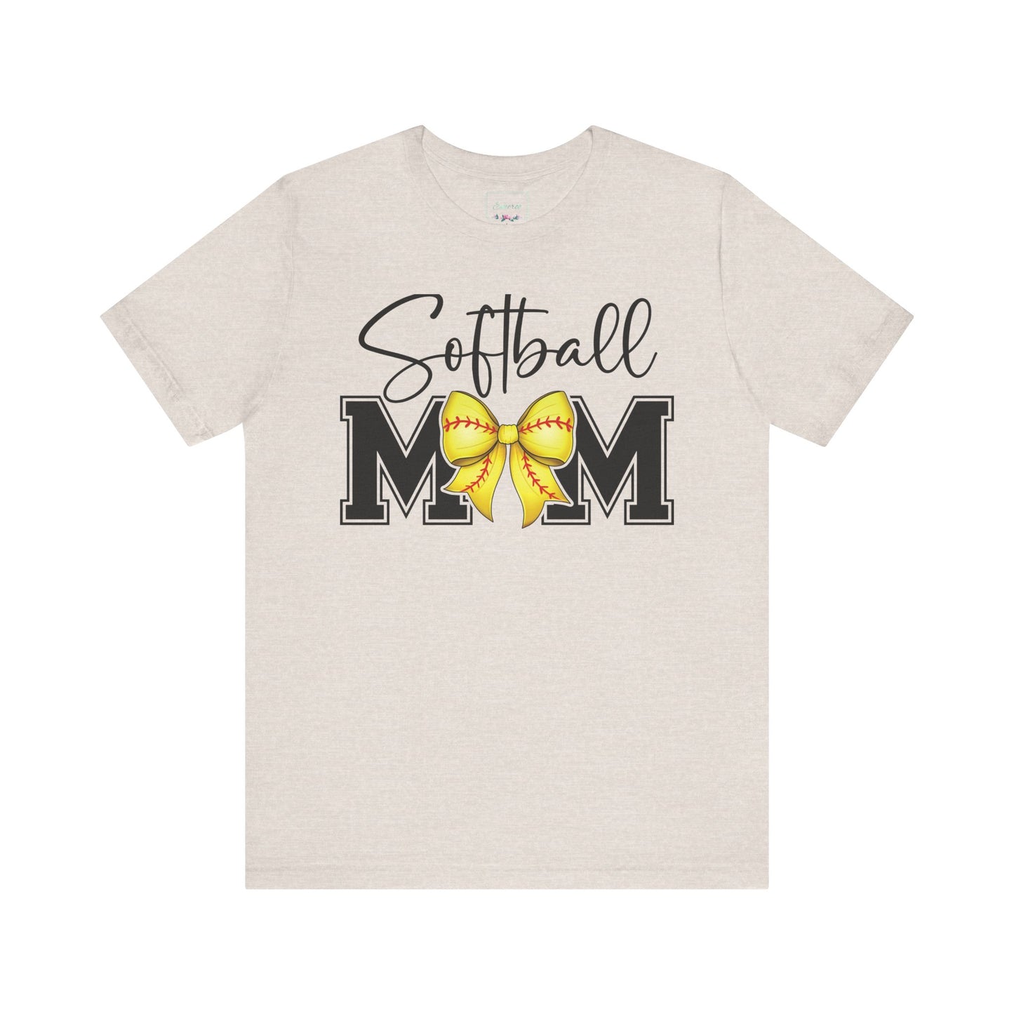 Cursive Softball Mom Coquette Bow T Shirt (Light)