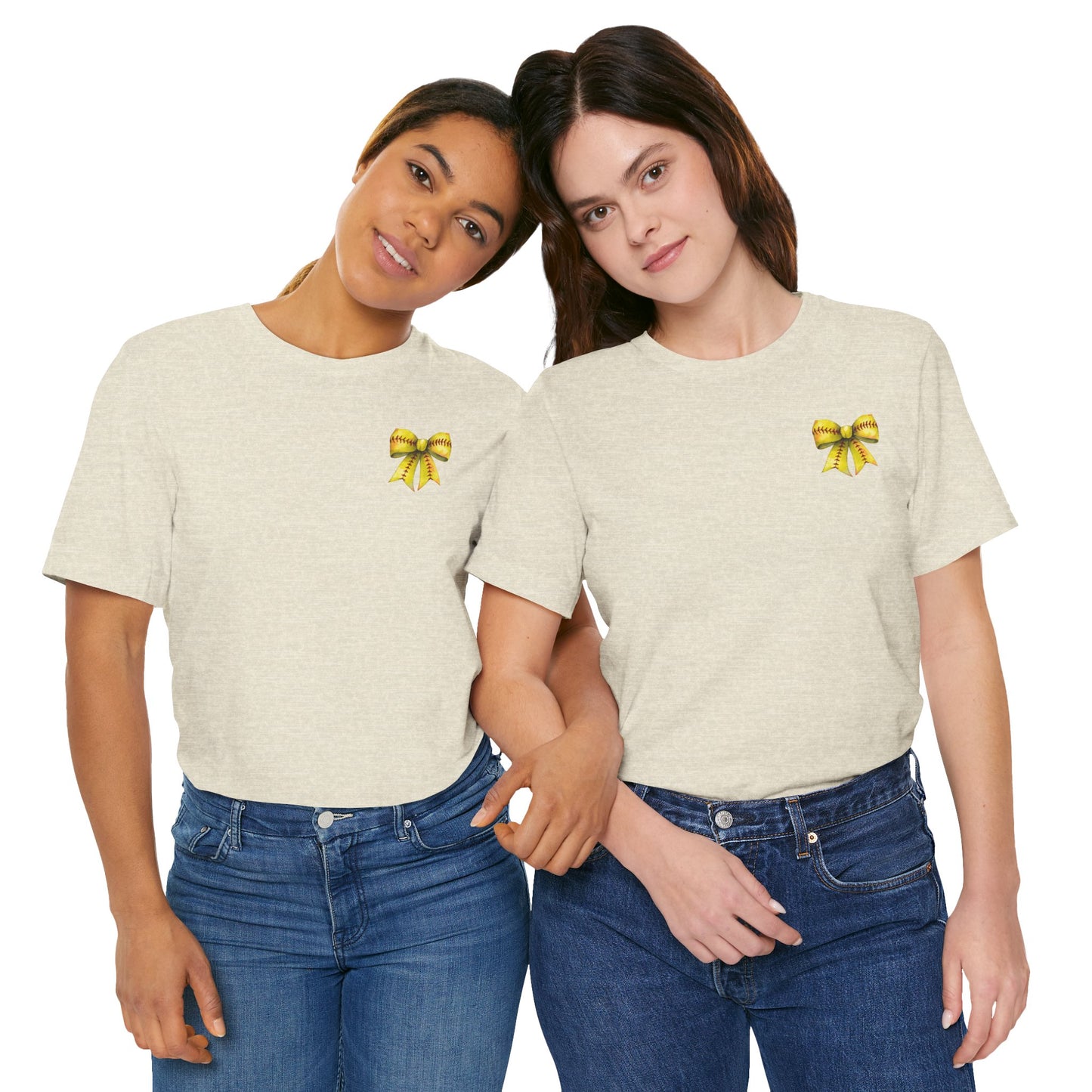 Coquette Bow Front Softball Mom  Rear T Shirt (Light)