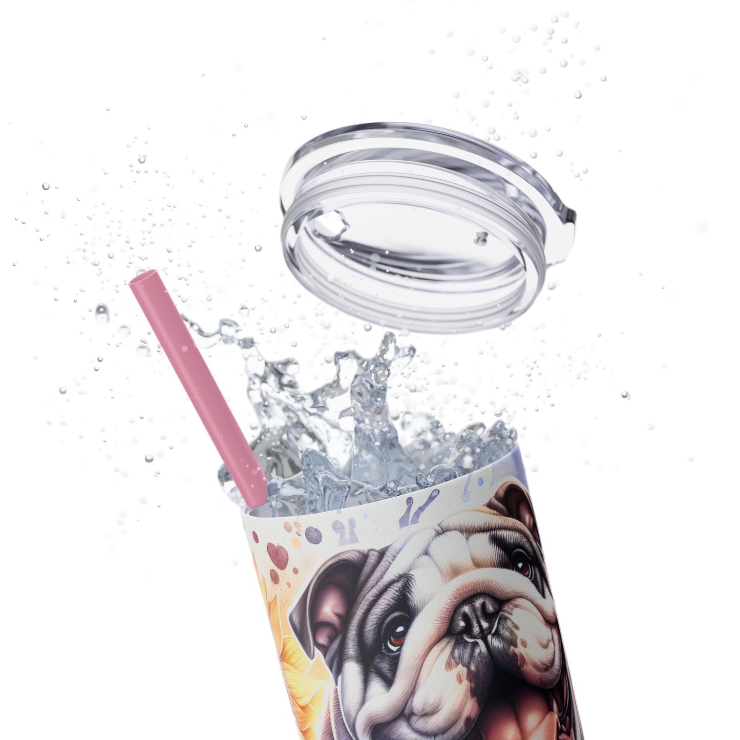 Floral English Bulldog Skinny Tumbler with Straw, 20oz