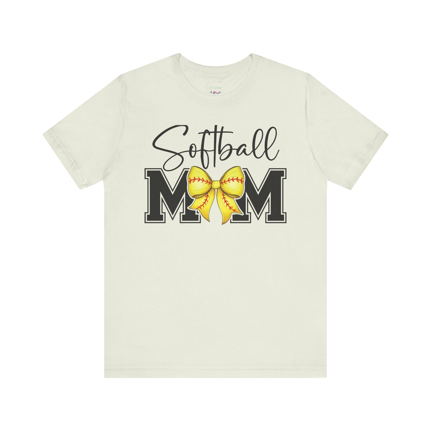 Cursive Softball Mom Coquette Bow T Shirt (Light)